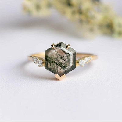 Moss Agate Diamond Ring Moss Agate Diamond Ring