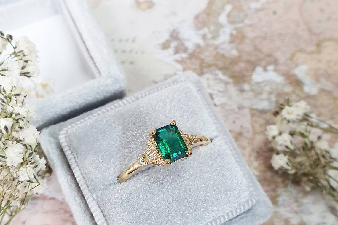 Emerald Diamond Engagement Ring