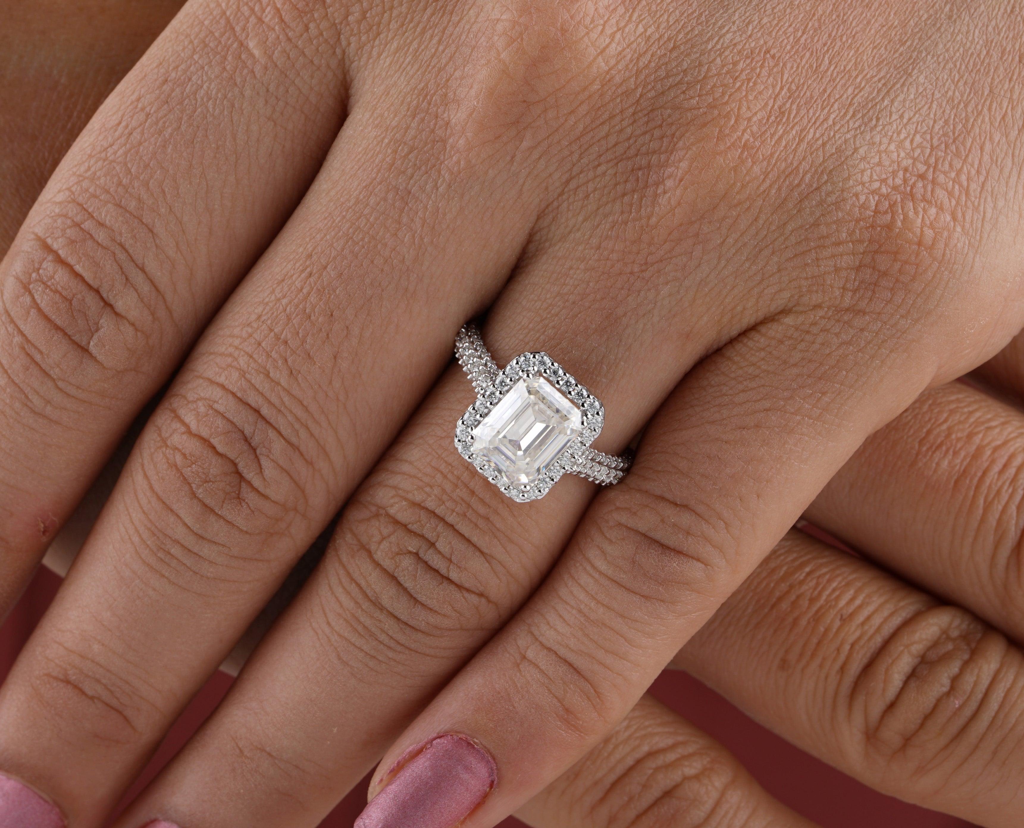 2.50CT Emerald Cut Moissanite Hidden Halo Engagement Ring - Eurekalook