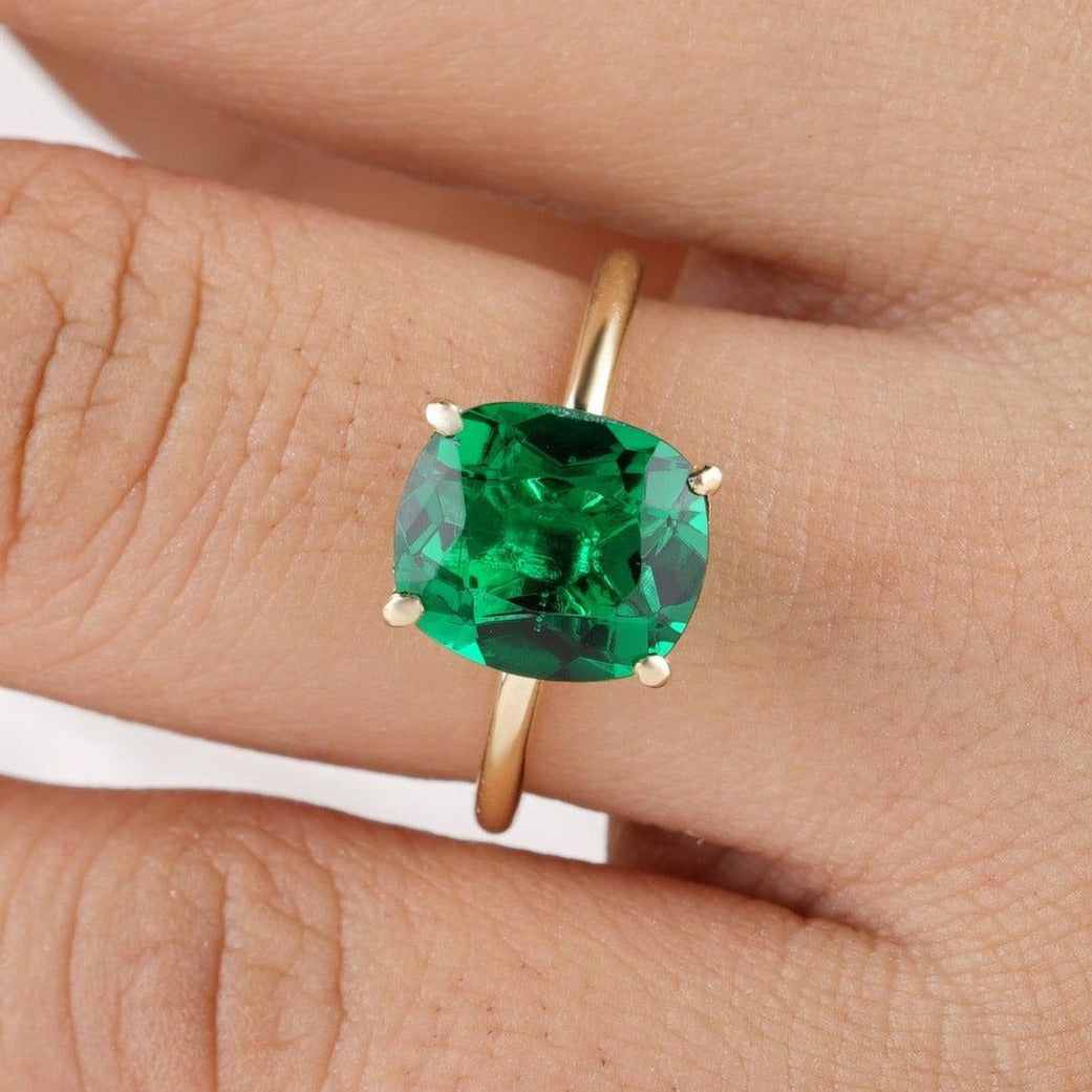 3.50CT Cushion Cut Green Emerald Engagement Ring - Eurekalook