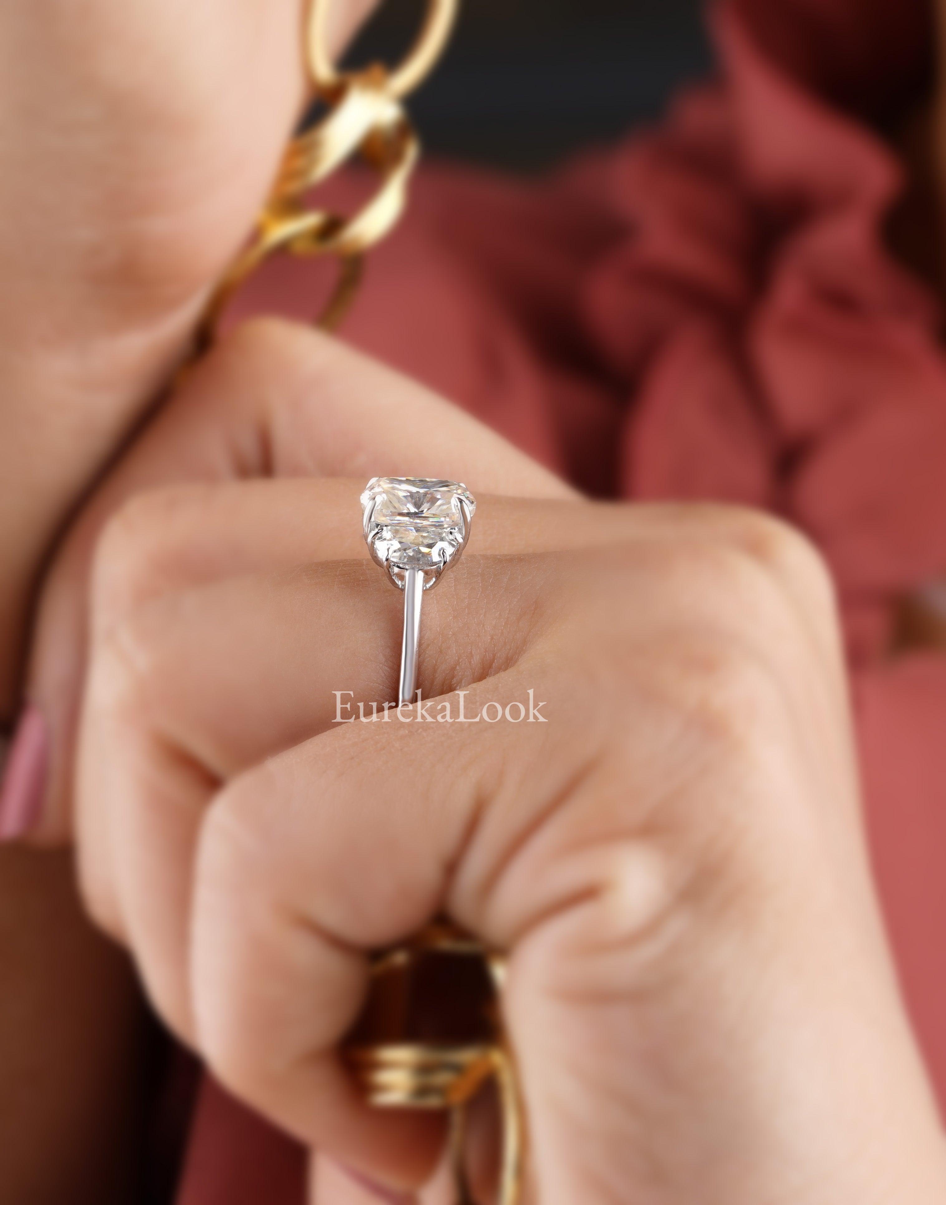 Elongated Cushion Cut Moissanite Three Stone Engagement Ring - Eurekalook
