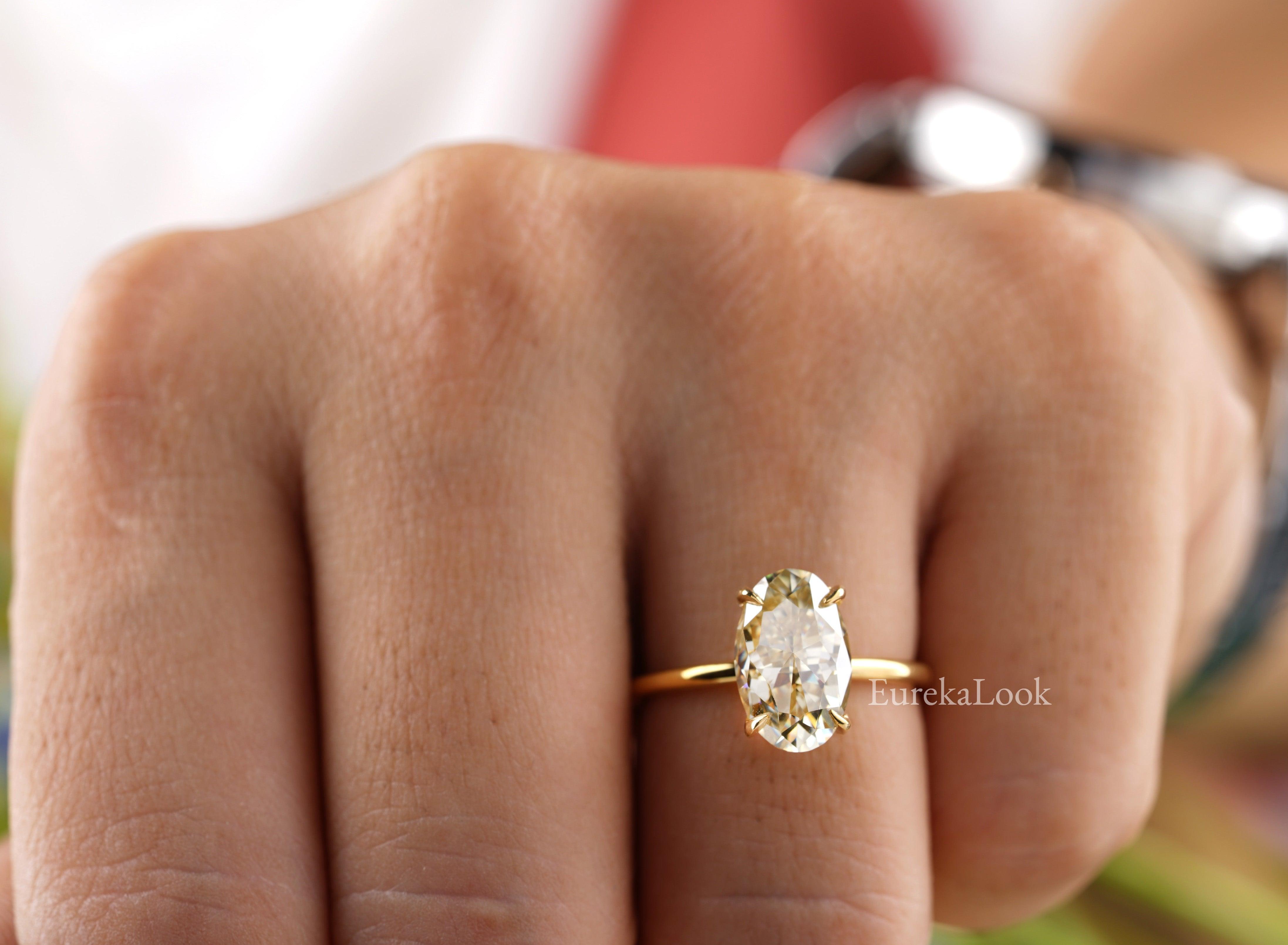 Classic Yellow Crushed Ice Oval Cut Moissanite Ring - Eurekalook