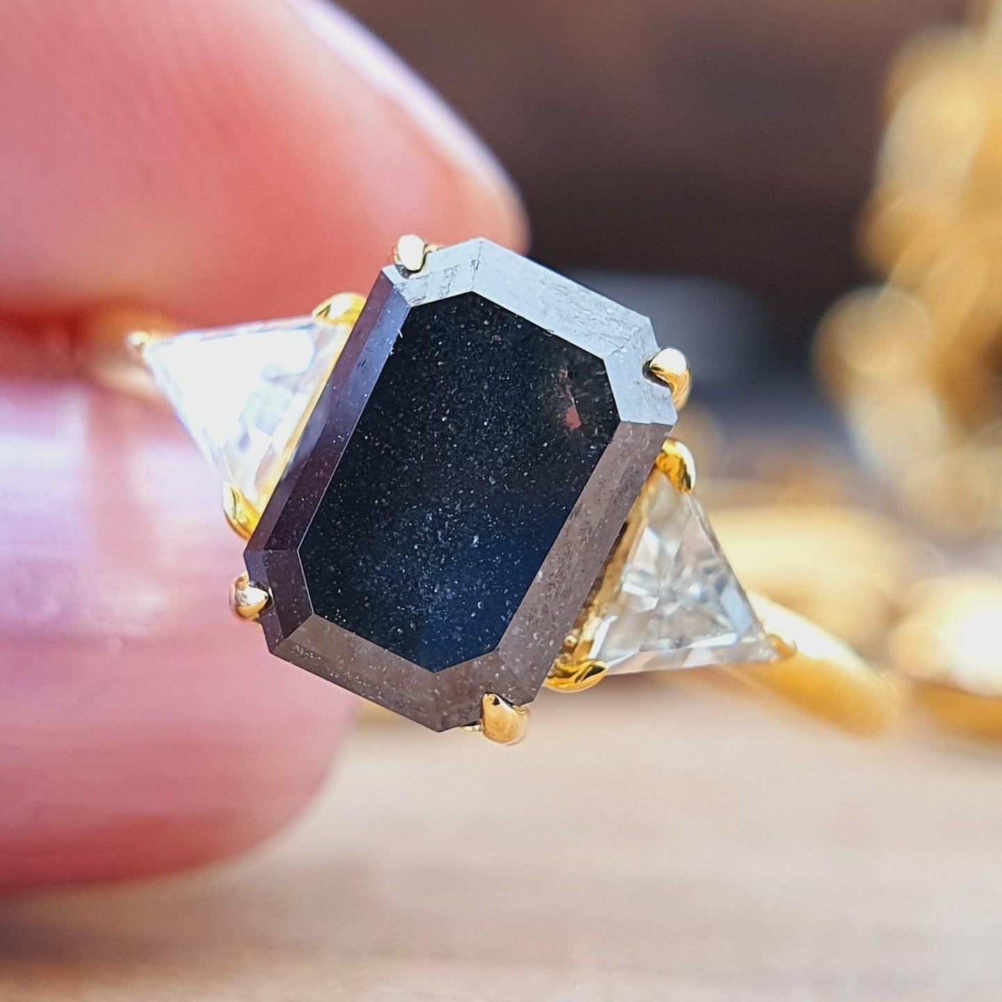Vintage 1.71CT Emerald Cut Salt and Pepper Moissanite Engagement Ring - Eurekalook