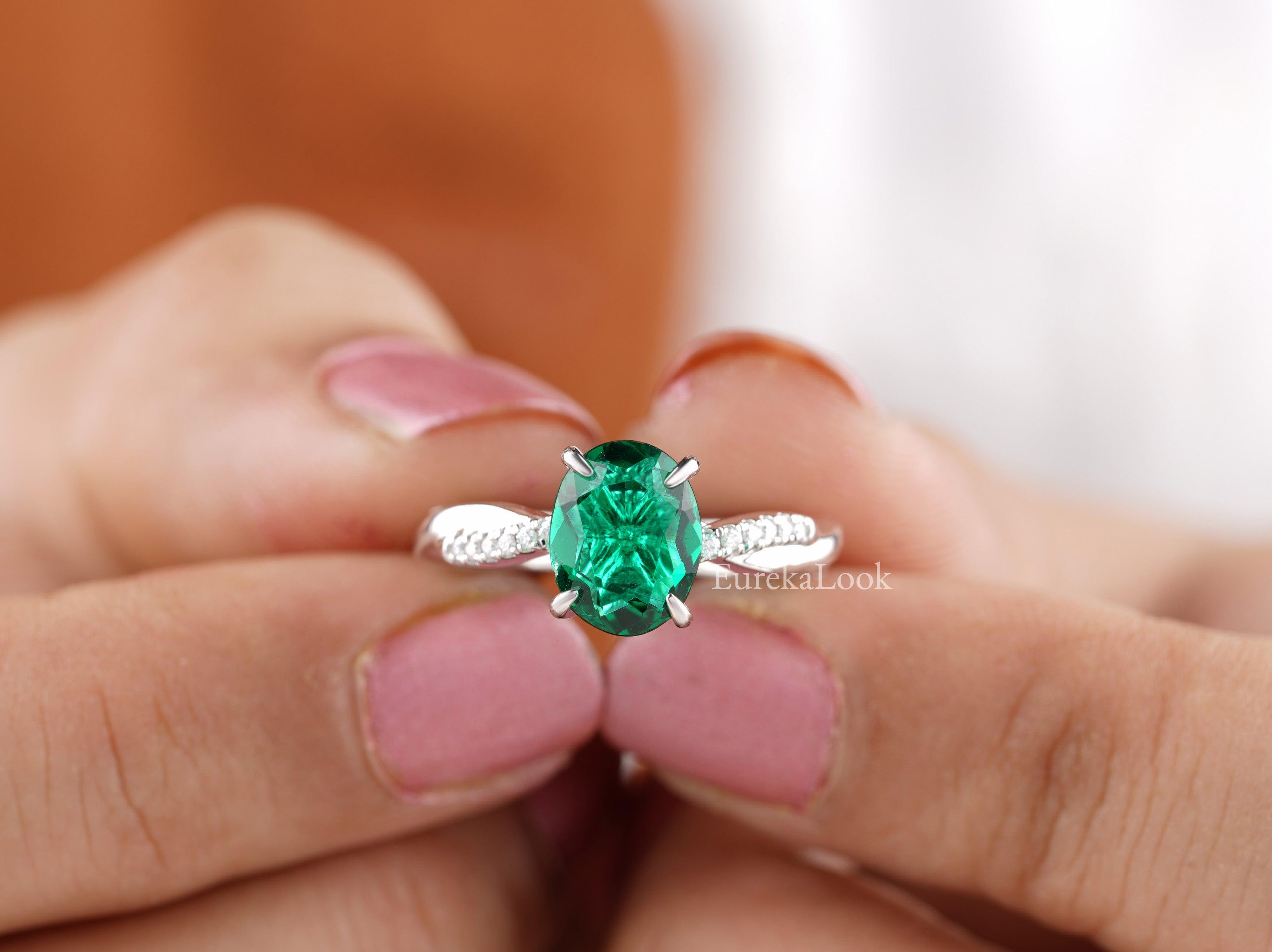 2.13CT Oval Cut Emerald Diamond Engagement Ring - Eurekalook