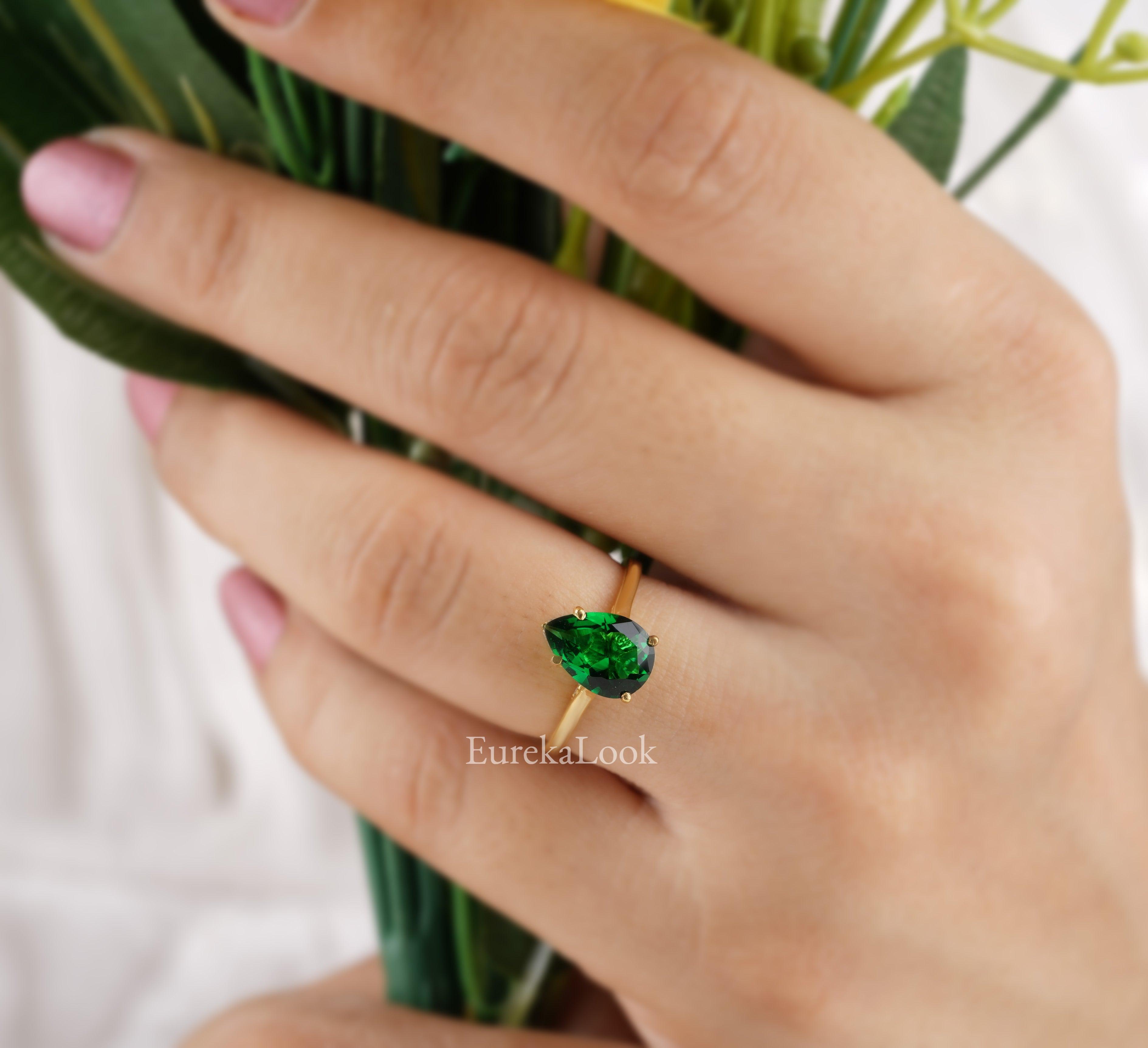 2.60CT Pear Cut Emerald Diamond Engagement Ring - Eurekalook