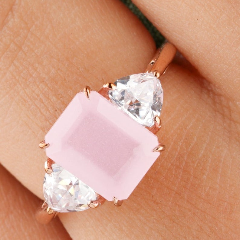 Emerald Cut Rose Quartz Engagement Ring – Eurekalook
