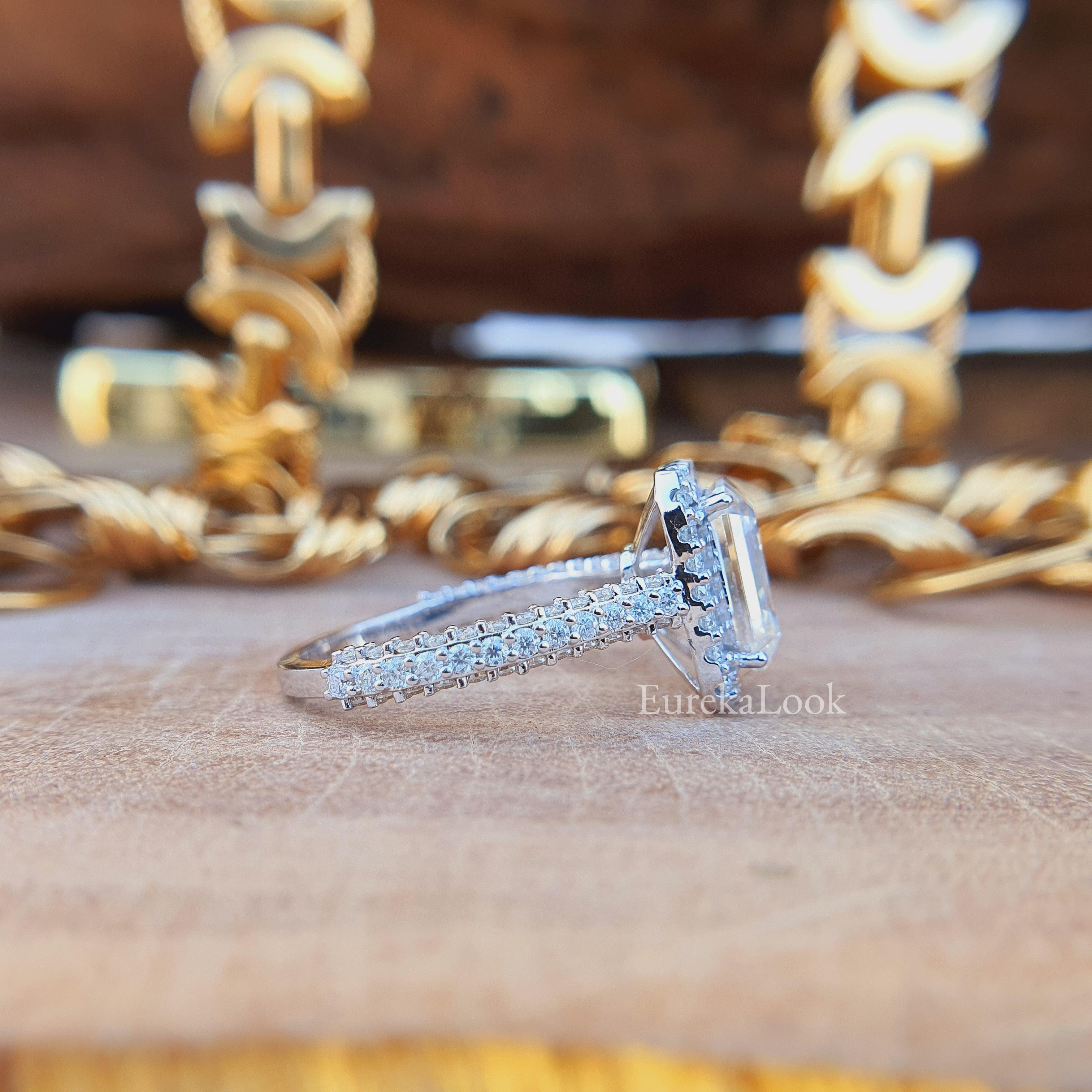 2.60CT Emerald Cut Moissanite Halo Engagement Ring - Eurekalook