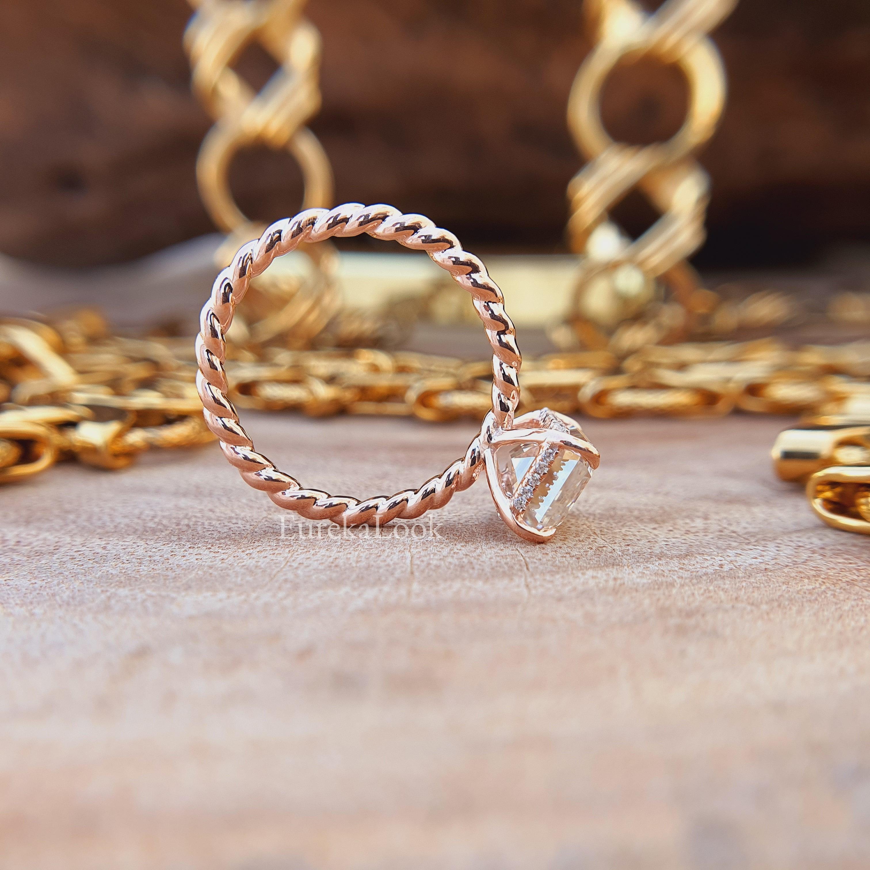 Rose Gold Emerald-Cut Moissanite Engagement Ring - Eurekalook