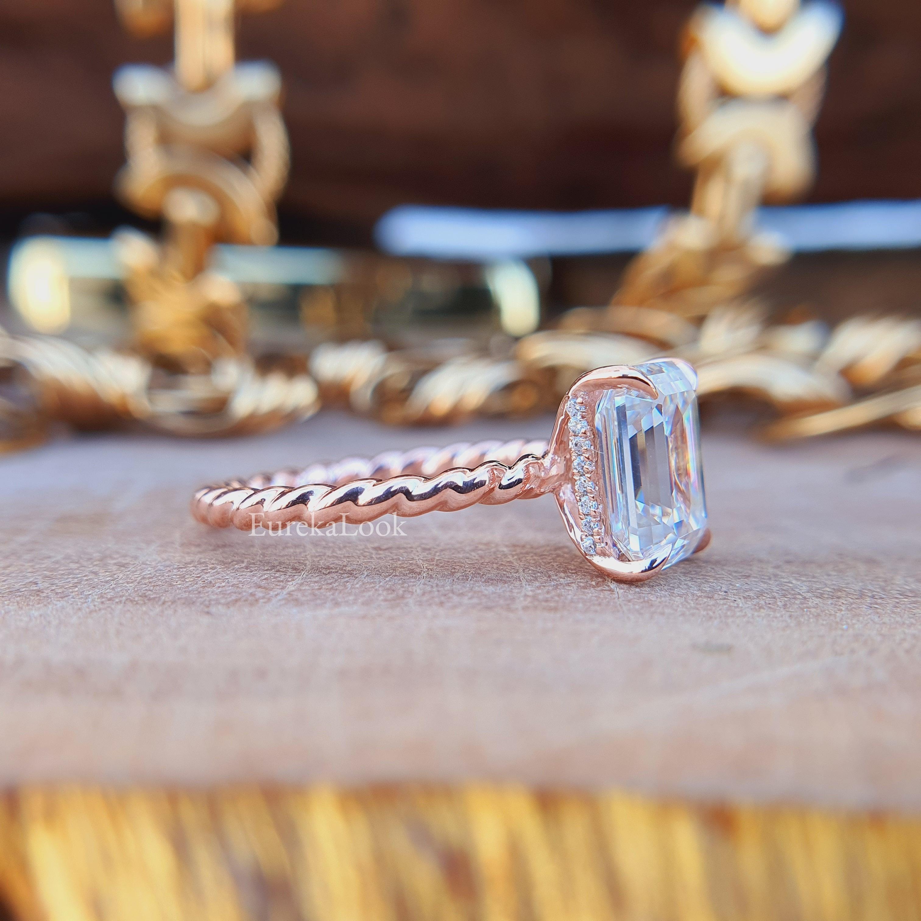 Rose Gold Emerald-Cut Moissanite Engagement Ring - Eurekalook