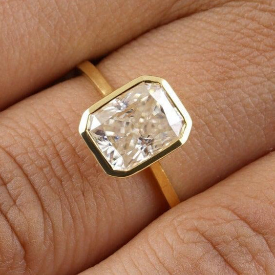 Bezel Set Radiant Cut Moissanite Engagement Ring - Eurekalook