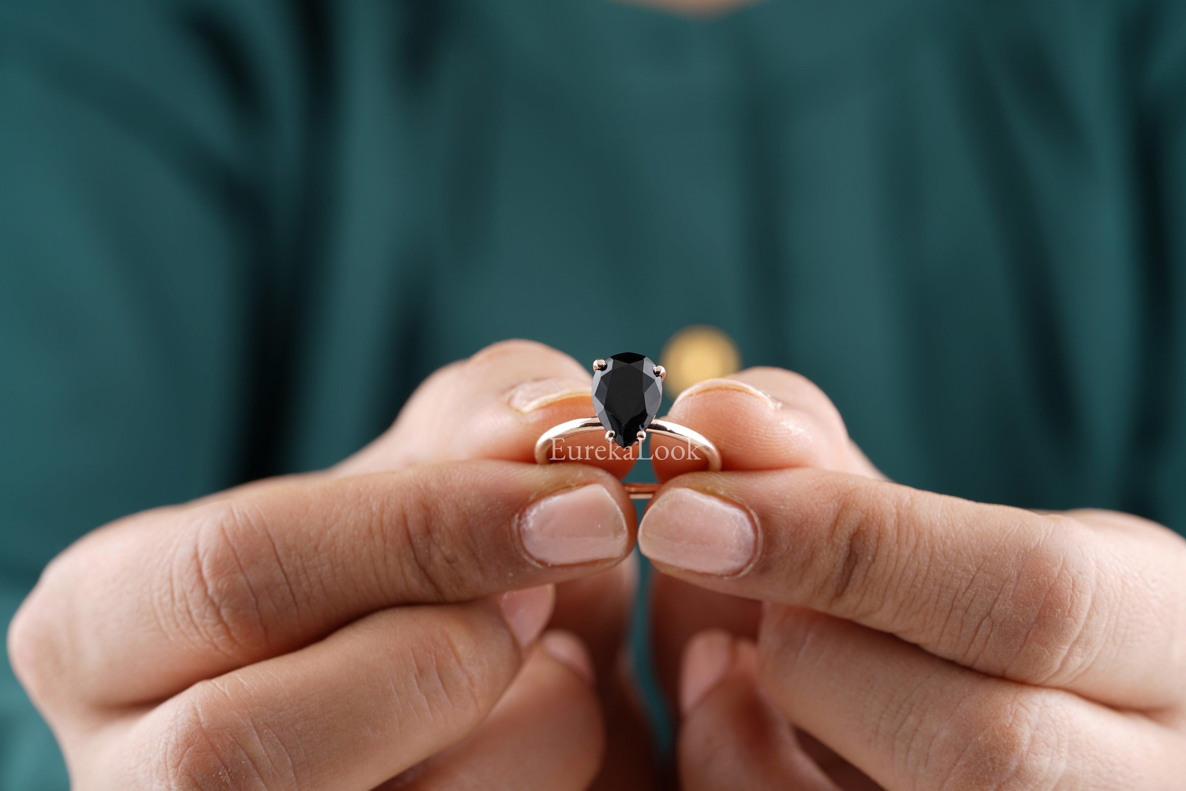 Pear Cut Black Onyx Engagement Ring - Eurekalook
