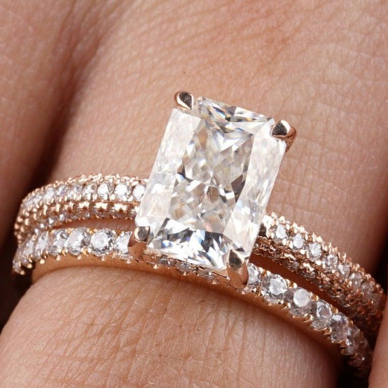 2.65 CTW Radiant Cut Moissanite Engagement Ring Set - Eurekalook