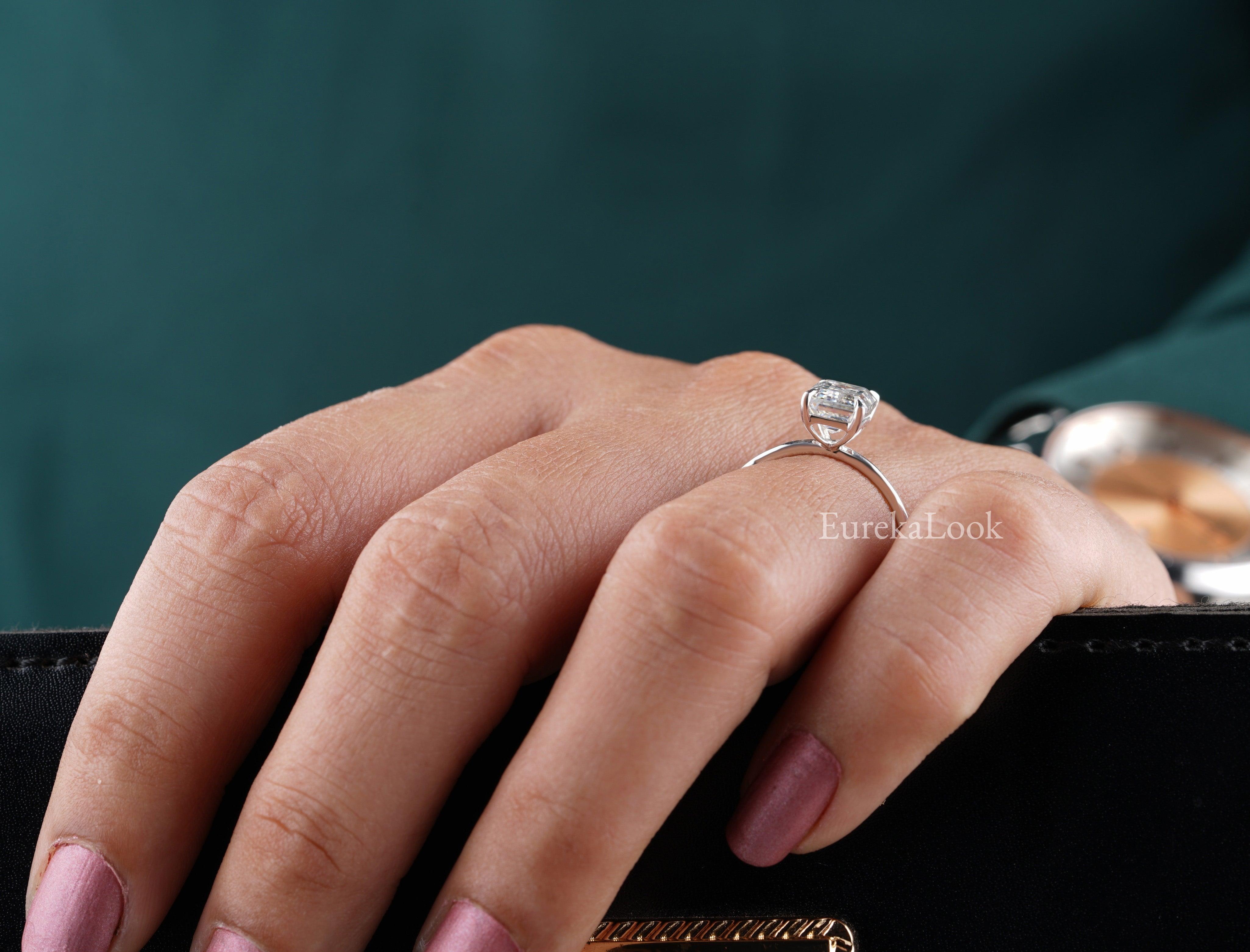 White Gold Emerald Cut Solitaire Engagement Ring - Eurekalook