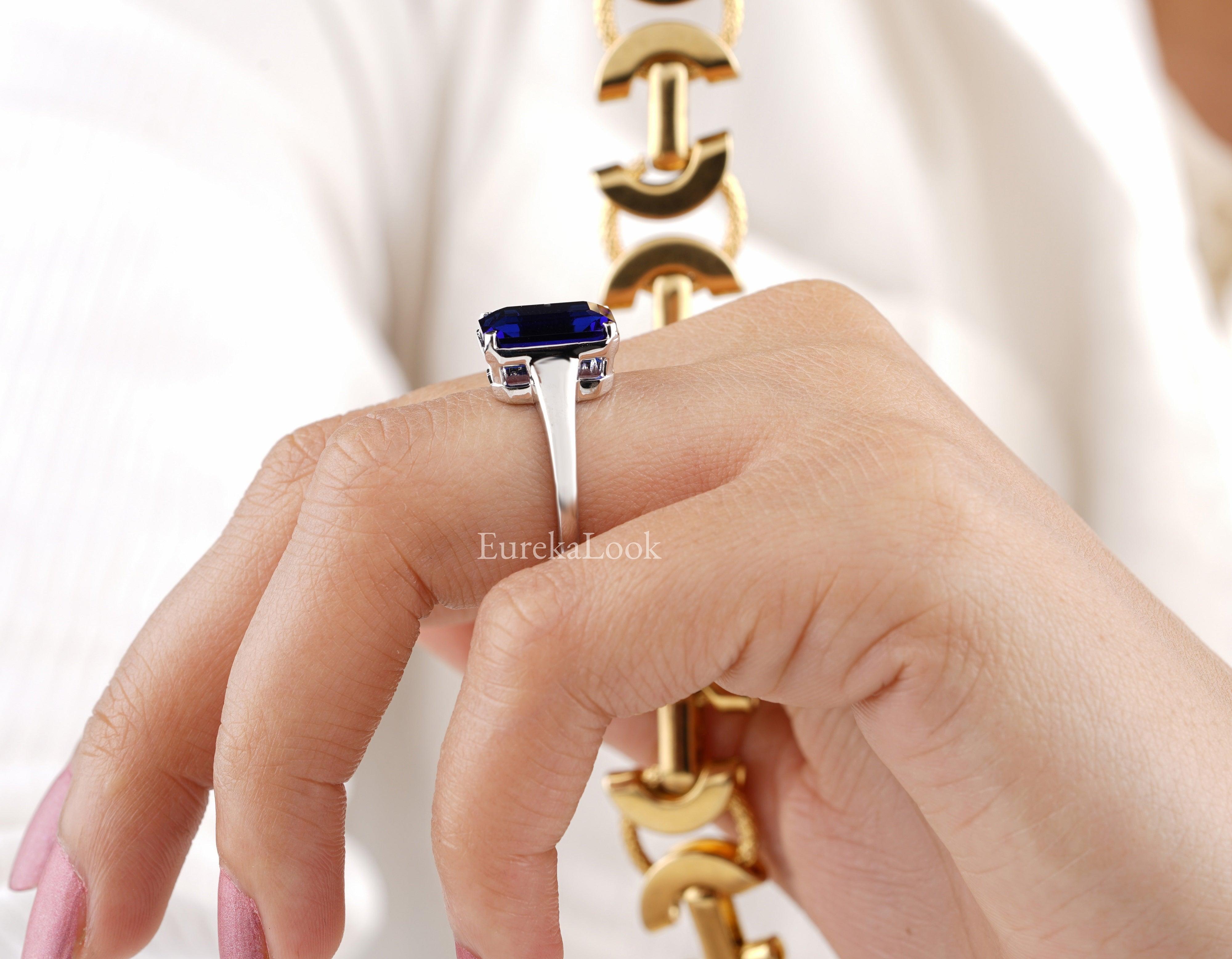 5.50CTW Classic Emerald Cut Blue Gemstone Engagement Ring - Eurekalook