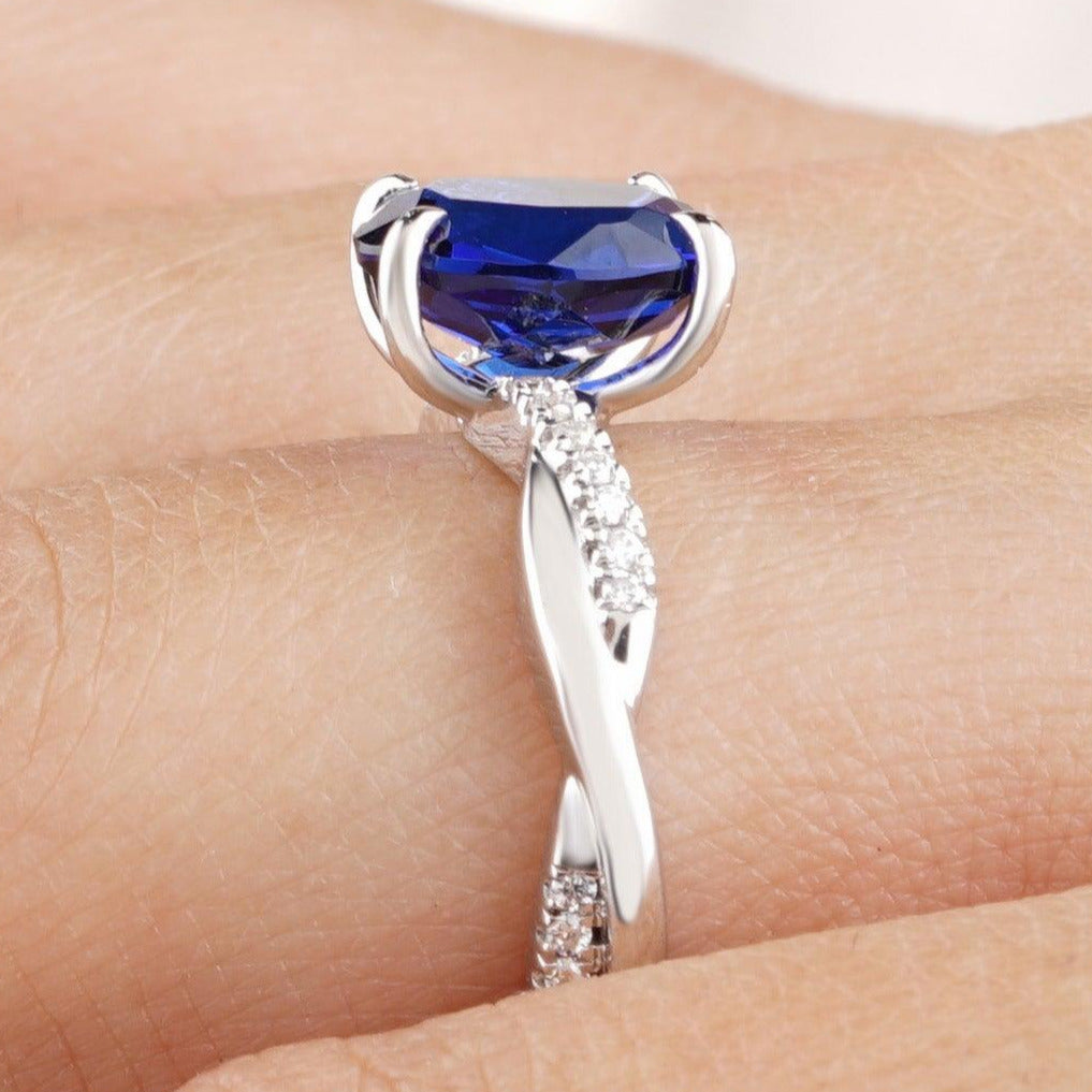 Blue Sapphire Oval Cut Twisted Engagement Ring - Eurekalook