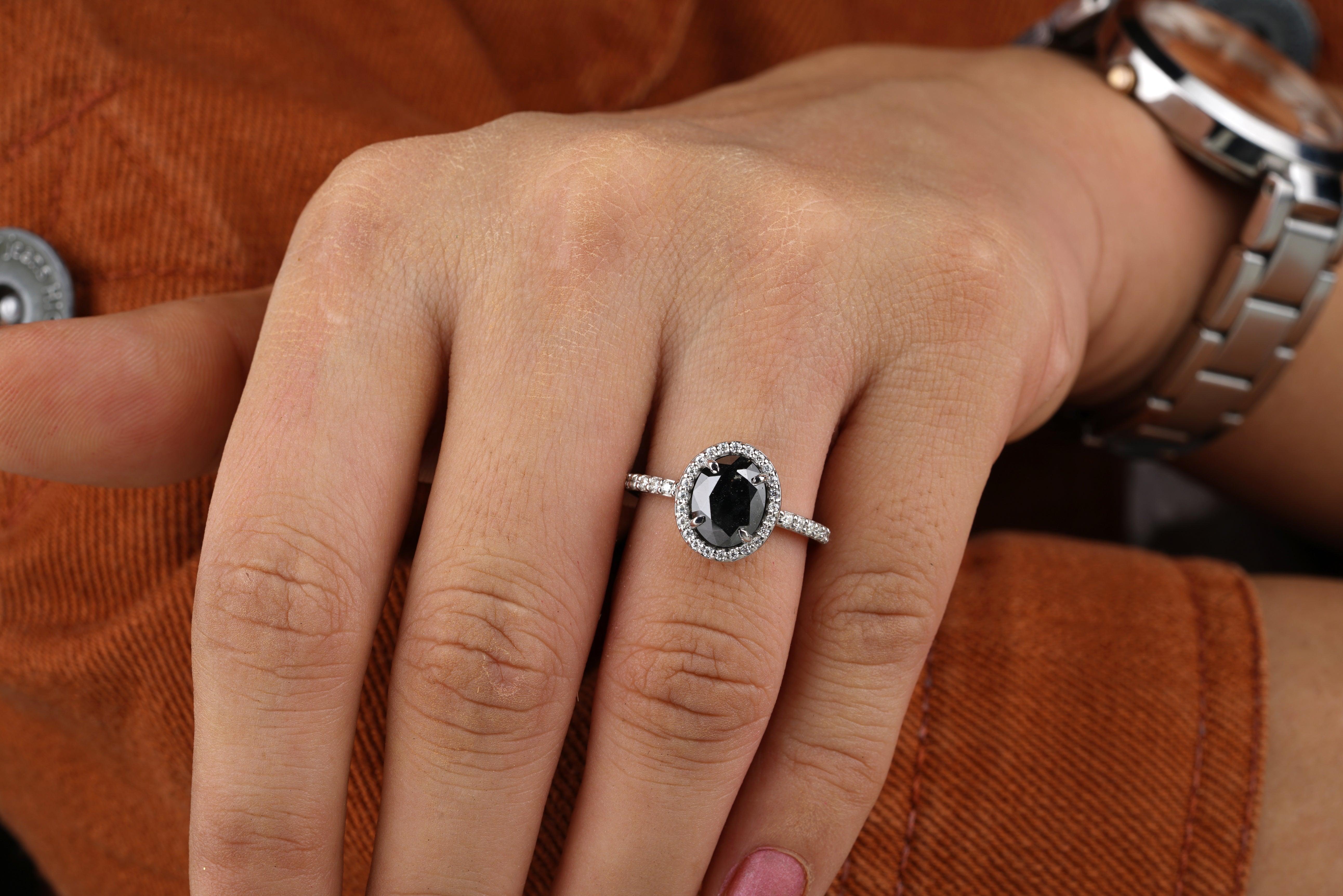 Salt And Pepper Oval Cut Moissanite Diamond Engagement Ring - Eurekalook