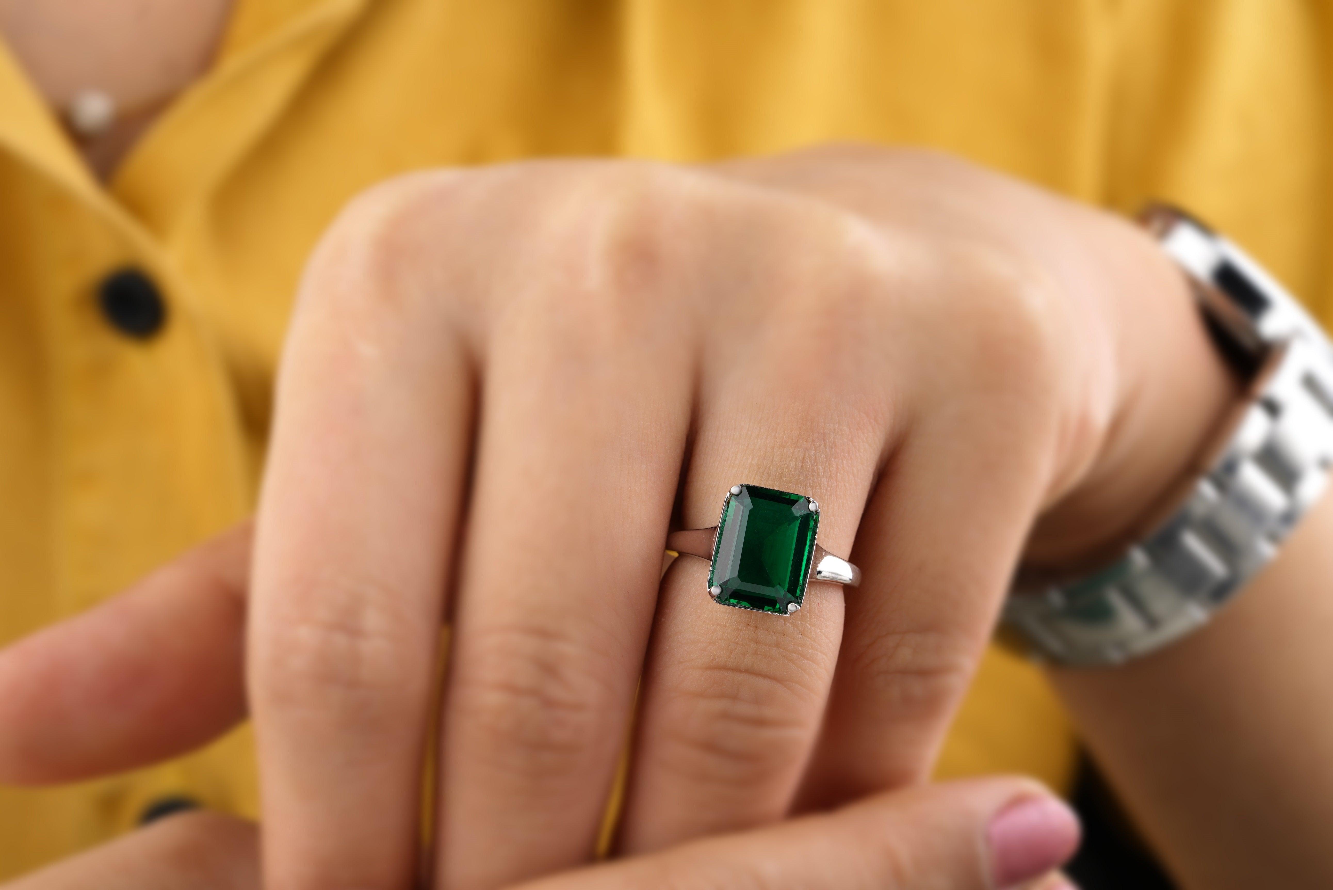 5.00CT Emerald Cut Emerald Diamond Wedding Ring - Eurekalook