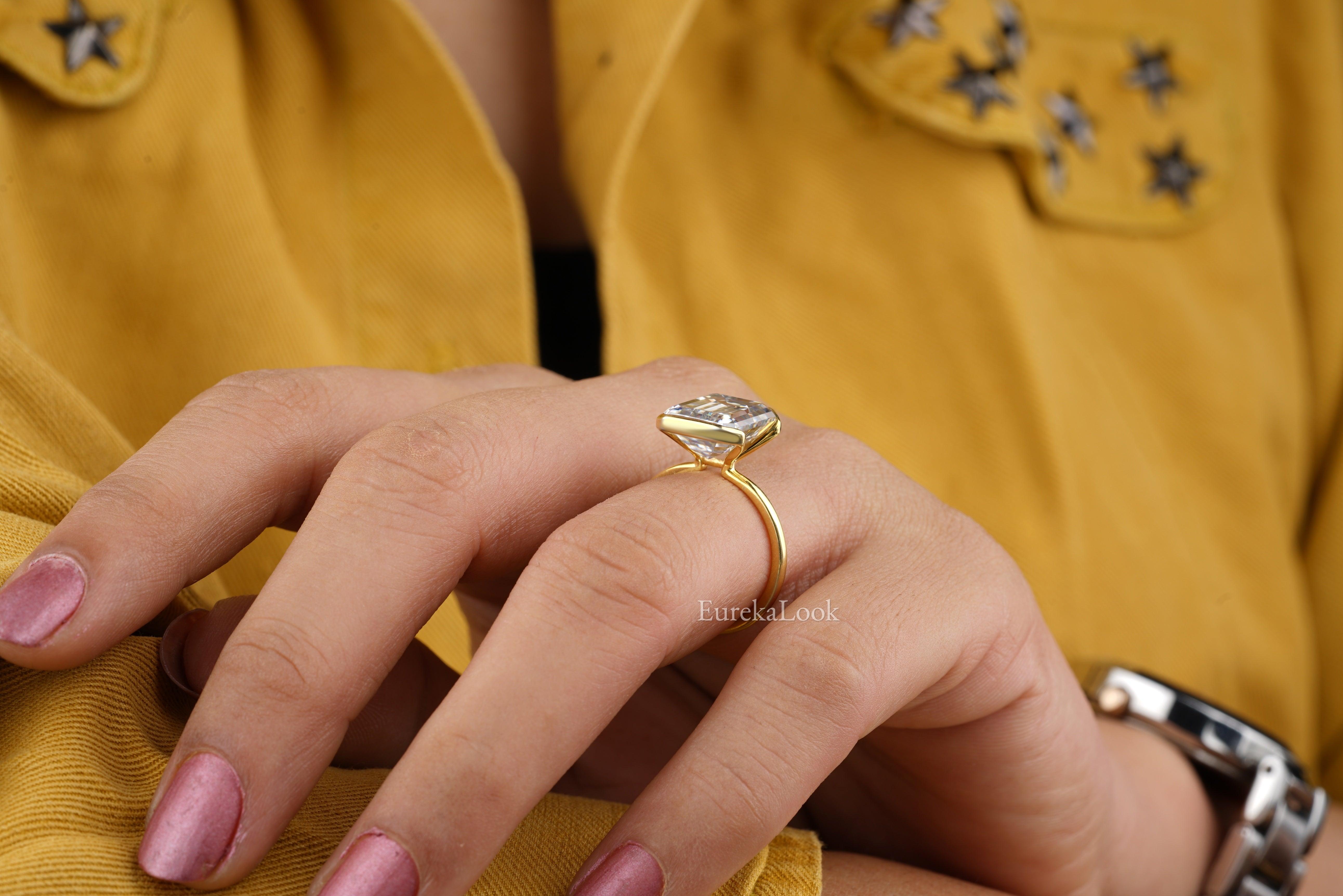 Unique Emerald Cut Half Bezel Set Engagement Ring - Eurekalook