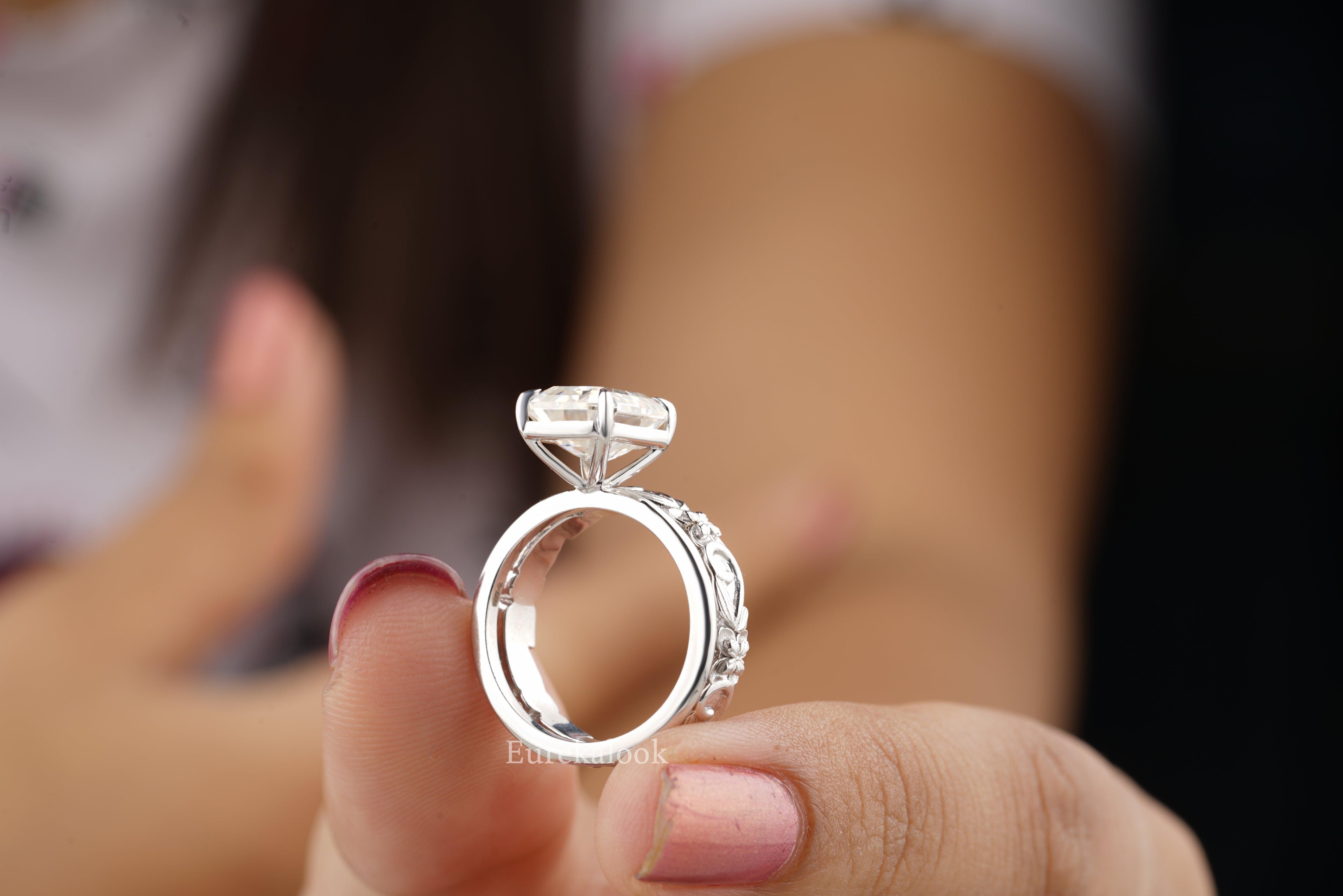 Unique Emerald Cut Moissanite Bridal Ring Set - Eurekalook