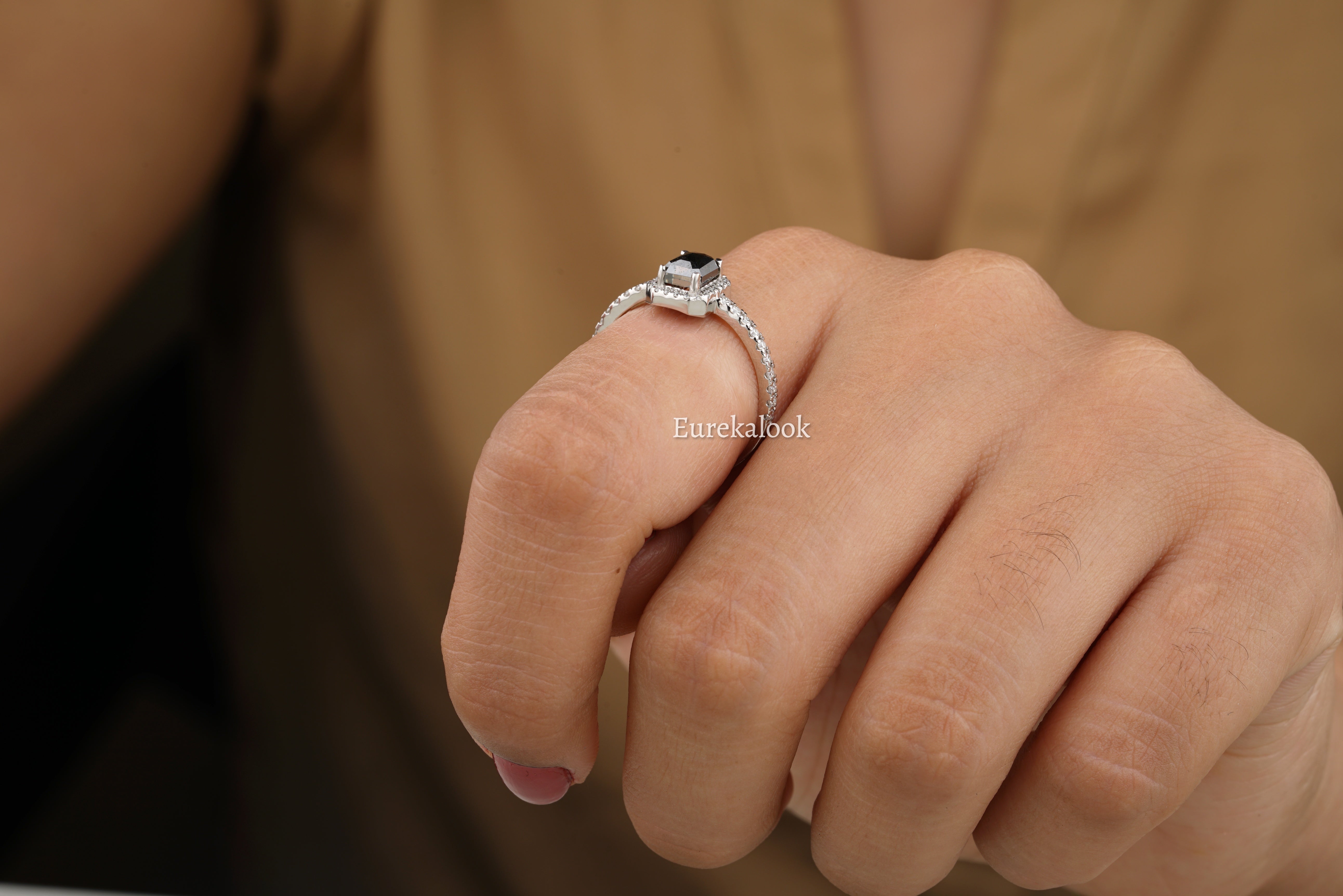 Emerald Cut Salt And pepper Diamond Engagement Ring - Eurekalook