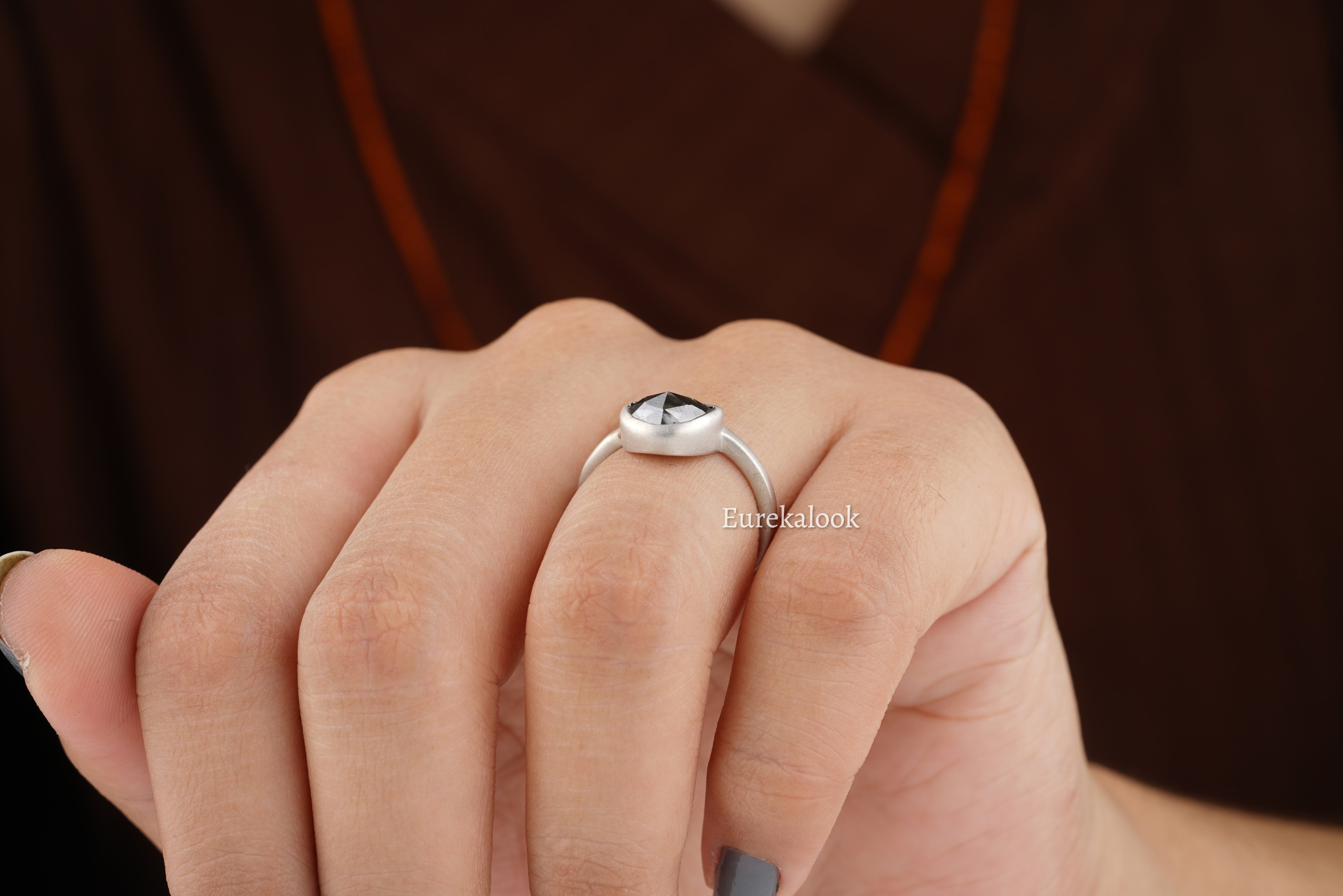 Half Moon Cut Salt And Pepper Moissanite Engagement Ring - Eurekalook