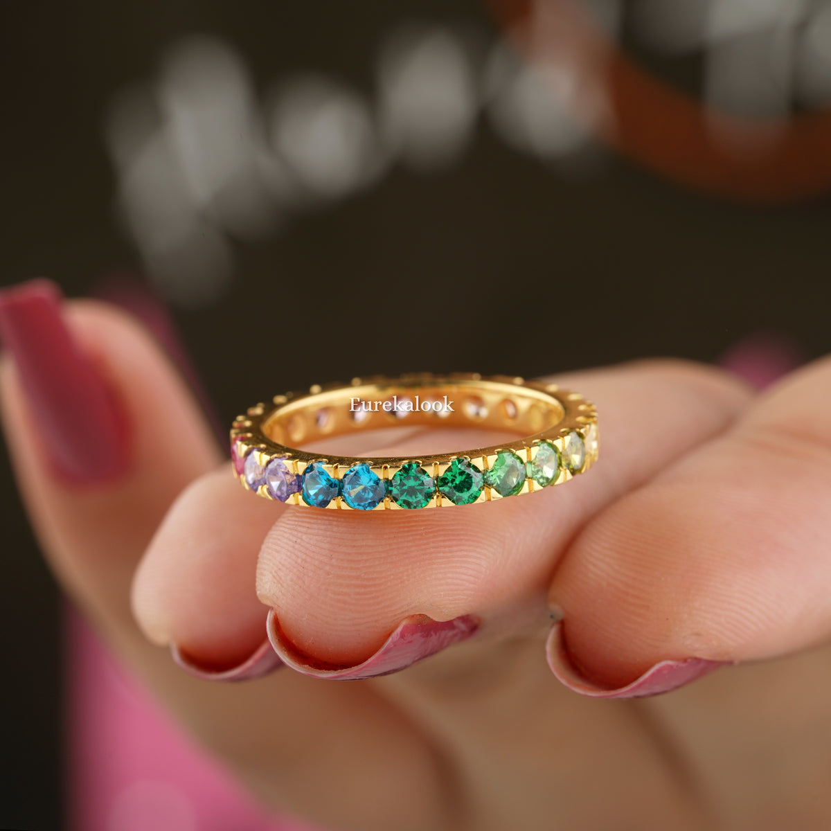 Unique Multi Color Gemstone Diamond Wedding Band Eurekalook