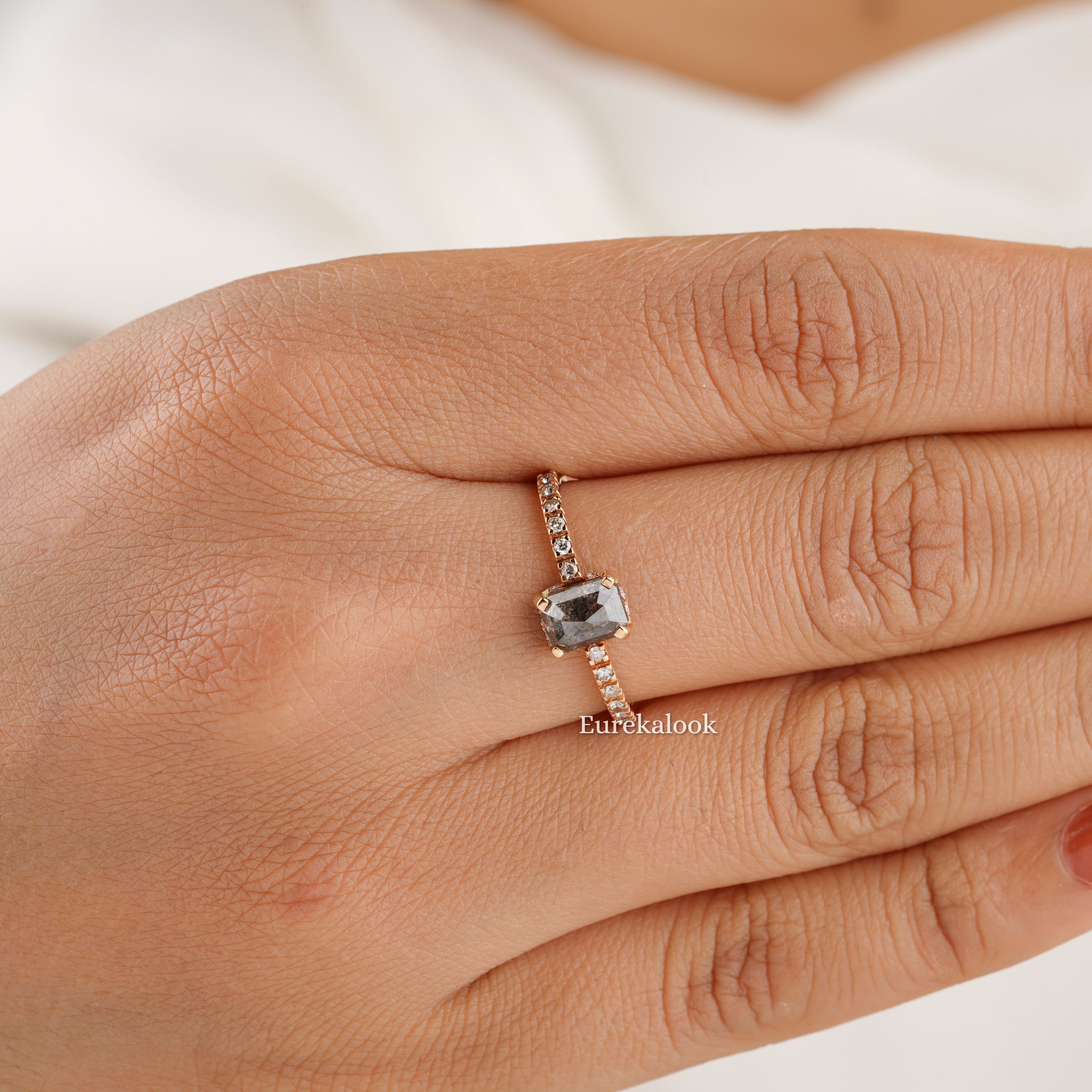 Emerald Cut Salt and Pepper Diamond Wedding Ring - Eurekalook