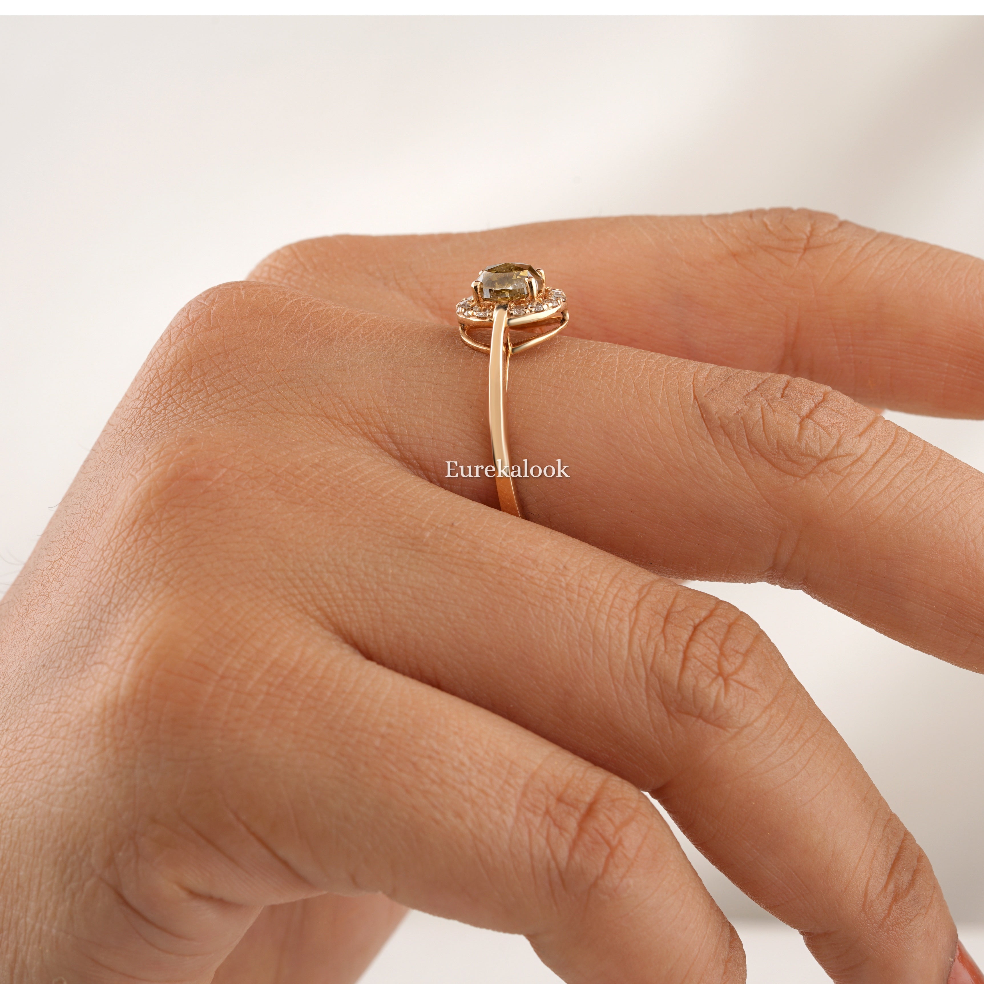 Oval Cut Halo Salt and Pepper Diamond Engagement Ring - Eurekalook