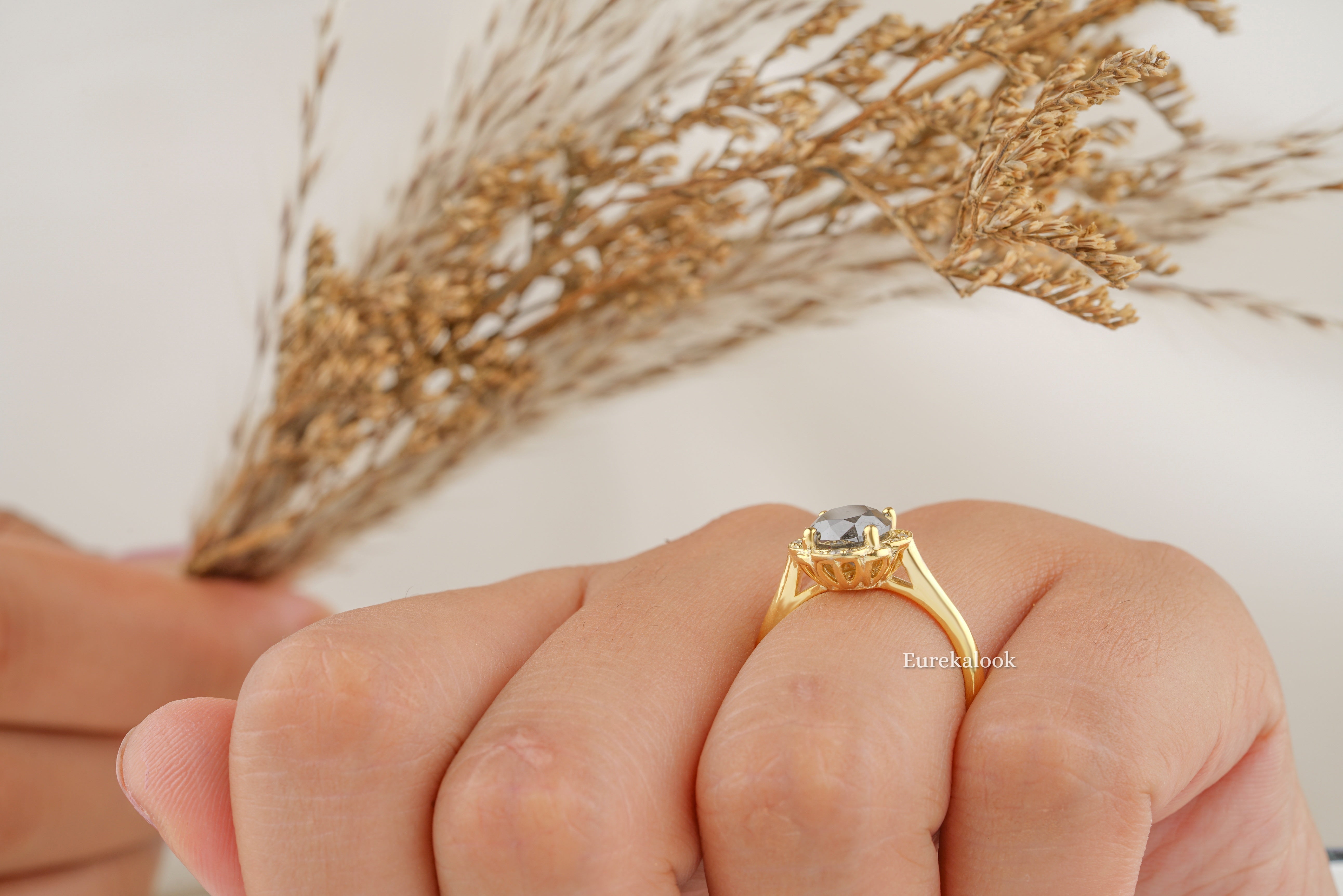 Antique Round Cut Salt and Pepper Diamond Engagement Ring - Eurekalook
