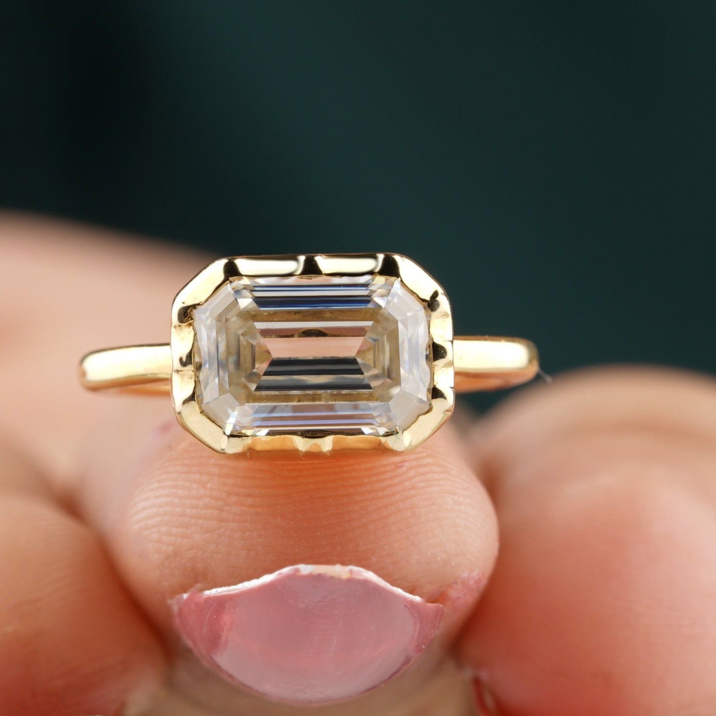 East-West Emerald Cut Moissanite Engagement Ring - Eurekalook