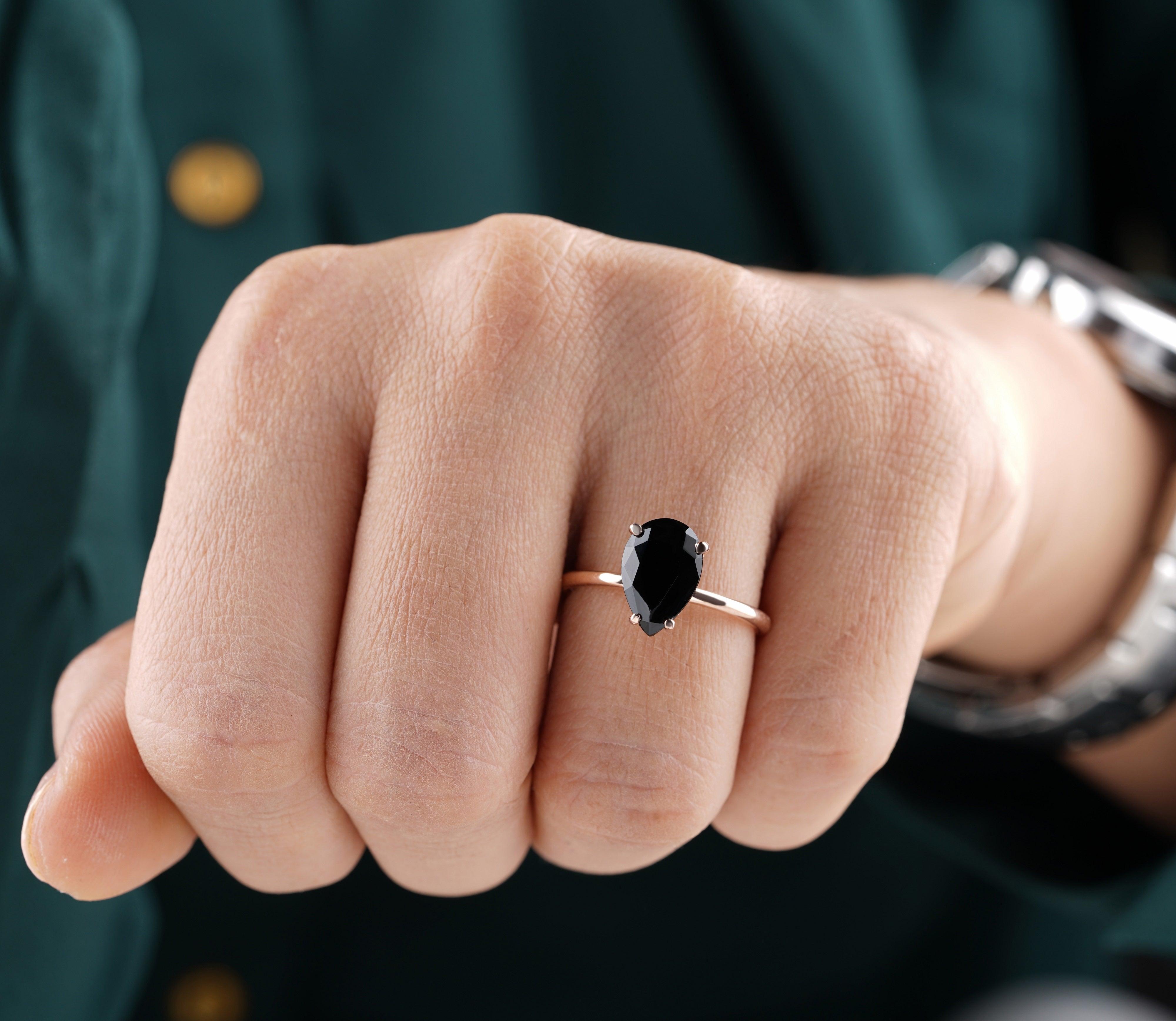 Pear Cut Black Onyx Engagement Ring - Eurekalook