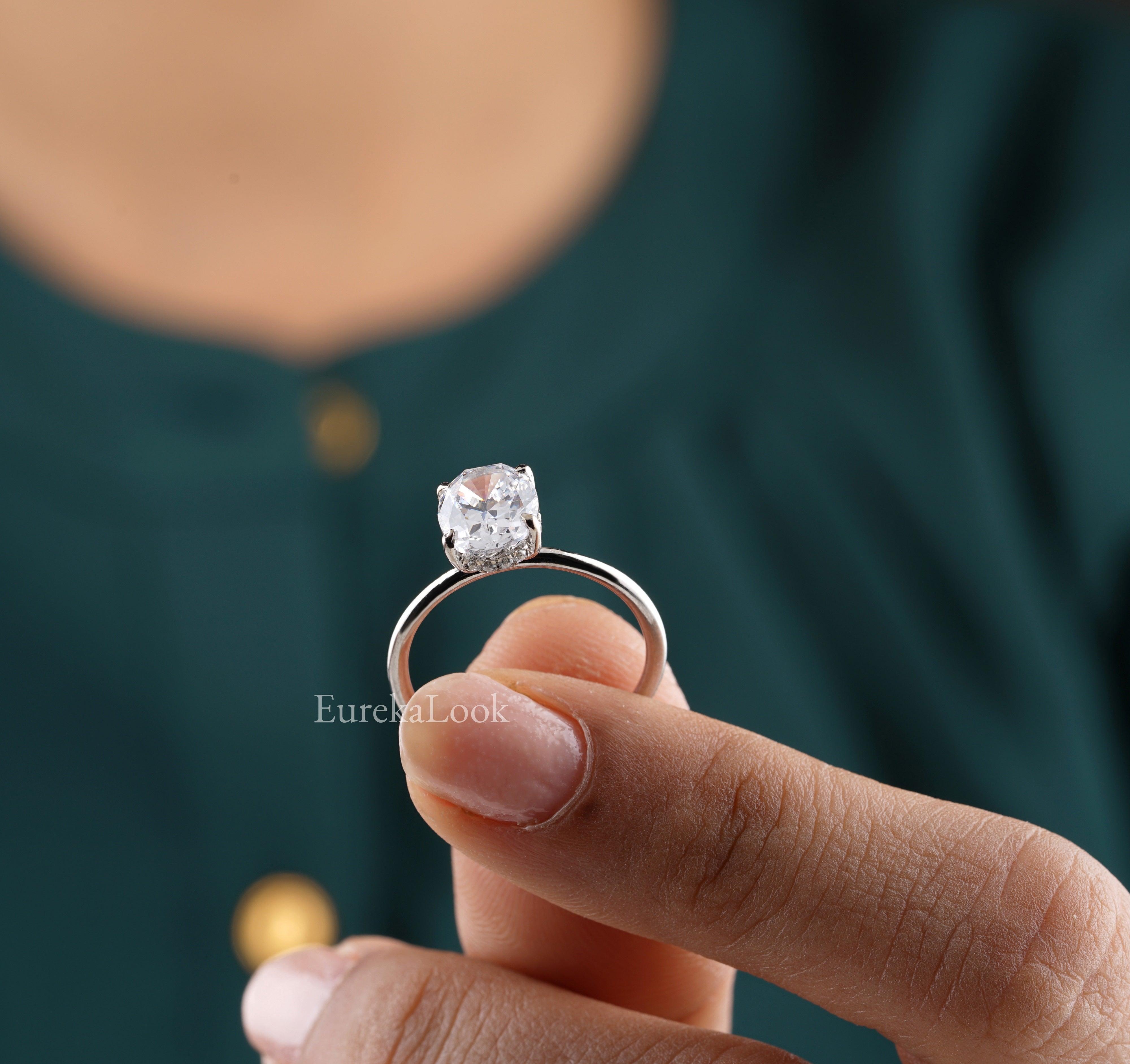 Oval Cut Moissanite Hidden Halo Engagement Ring - Eurekalook