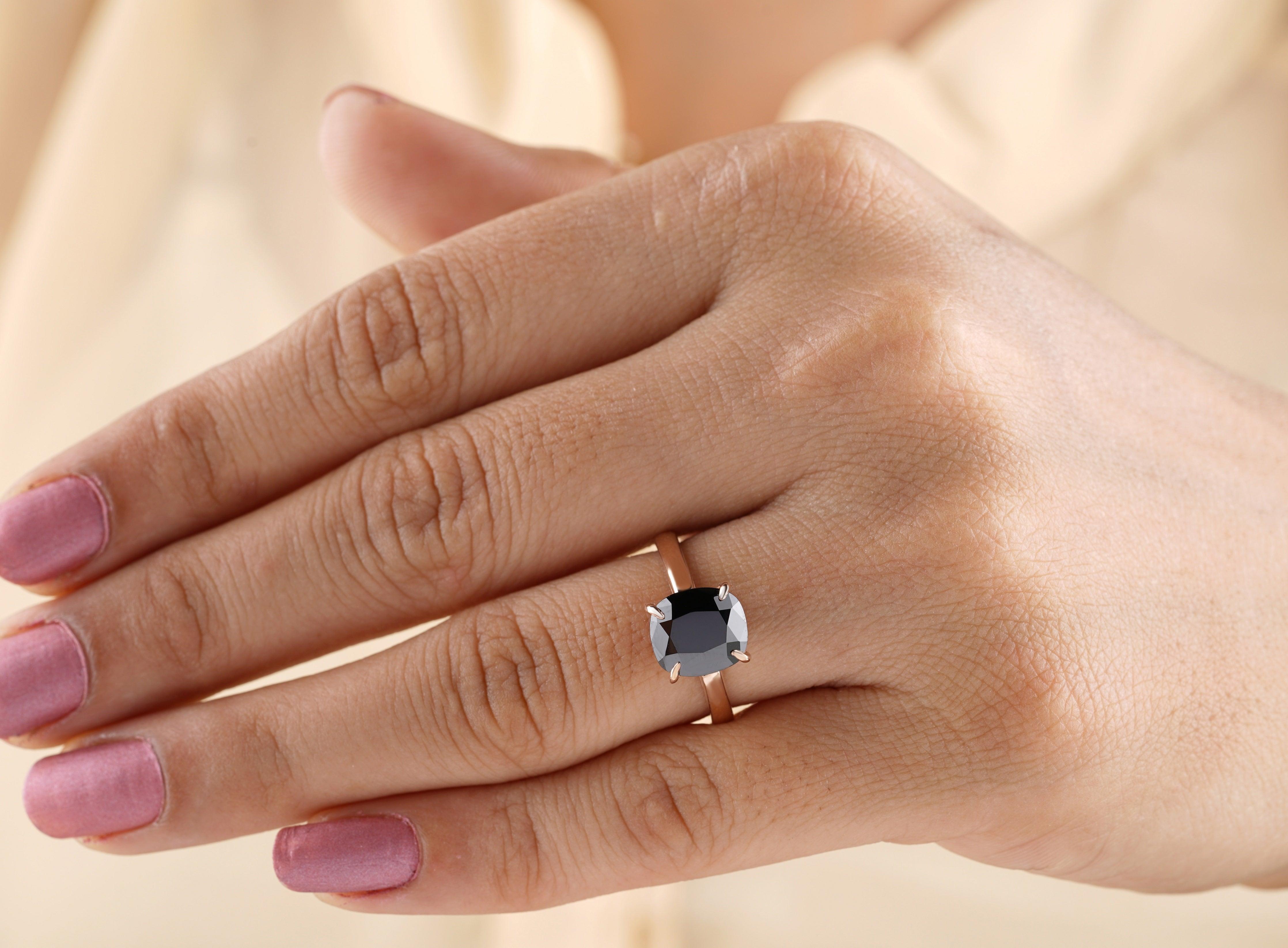 3 CT Cushion Cut Black Onyx Diamond Engagement Ring - Eurekalook