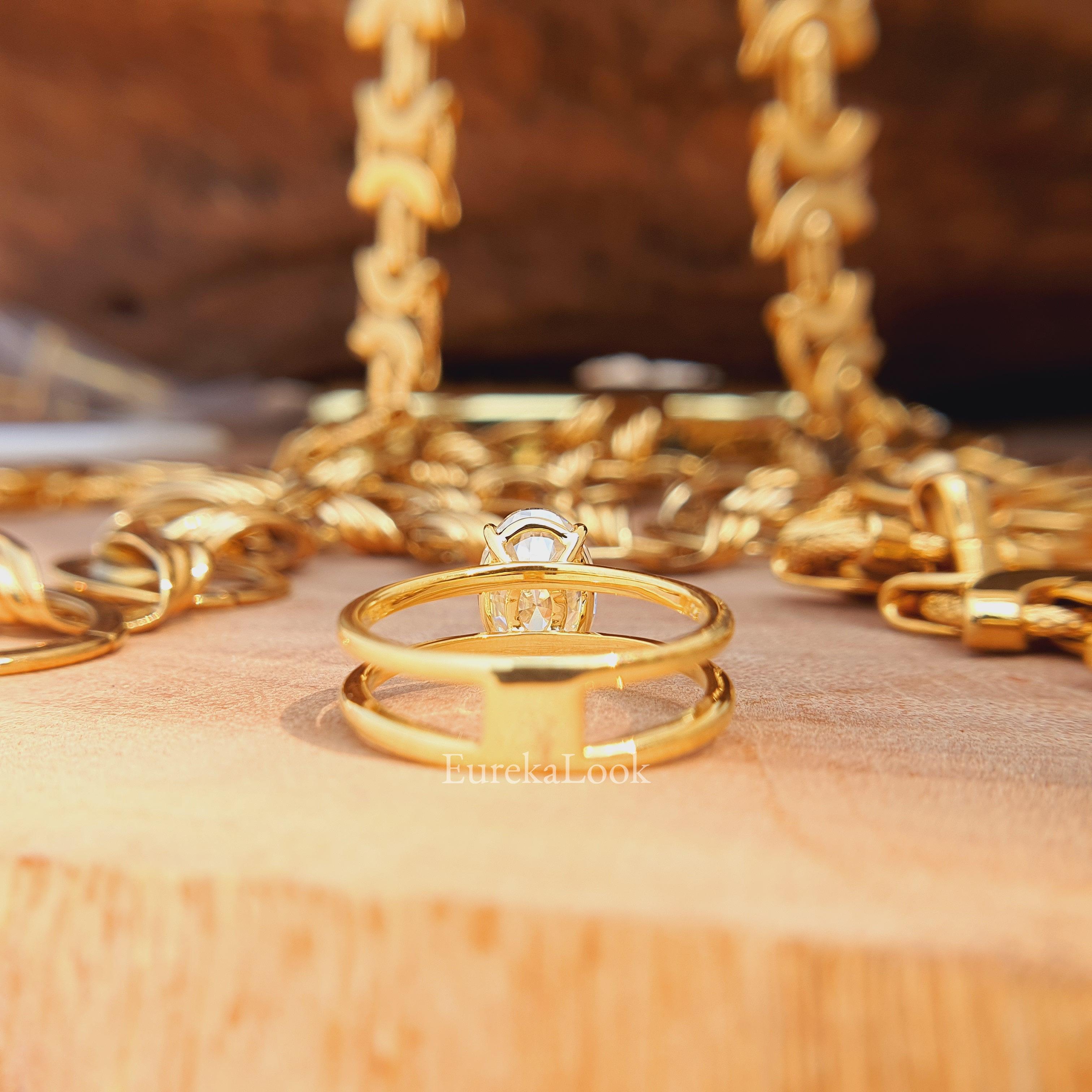 Yellow Gold Double Band Oval Cut Moissanite Bridal Ring - Eurekalook