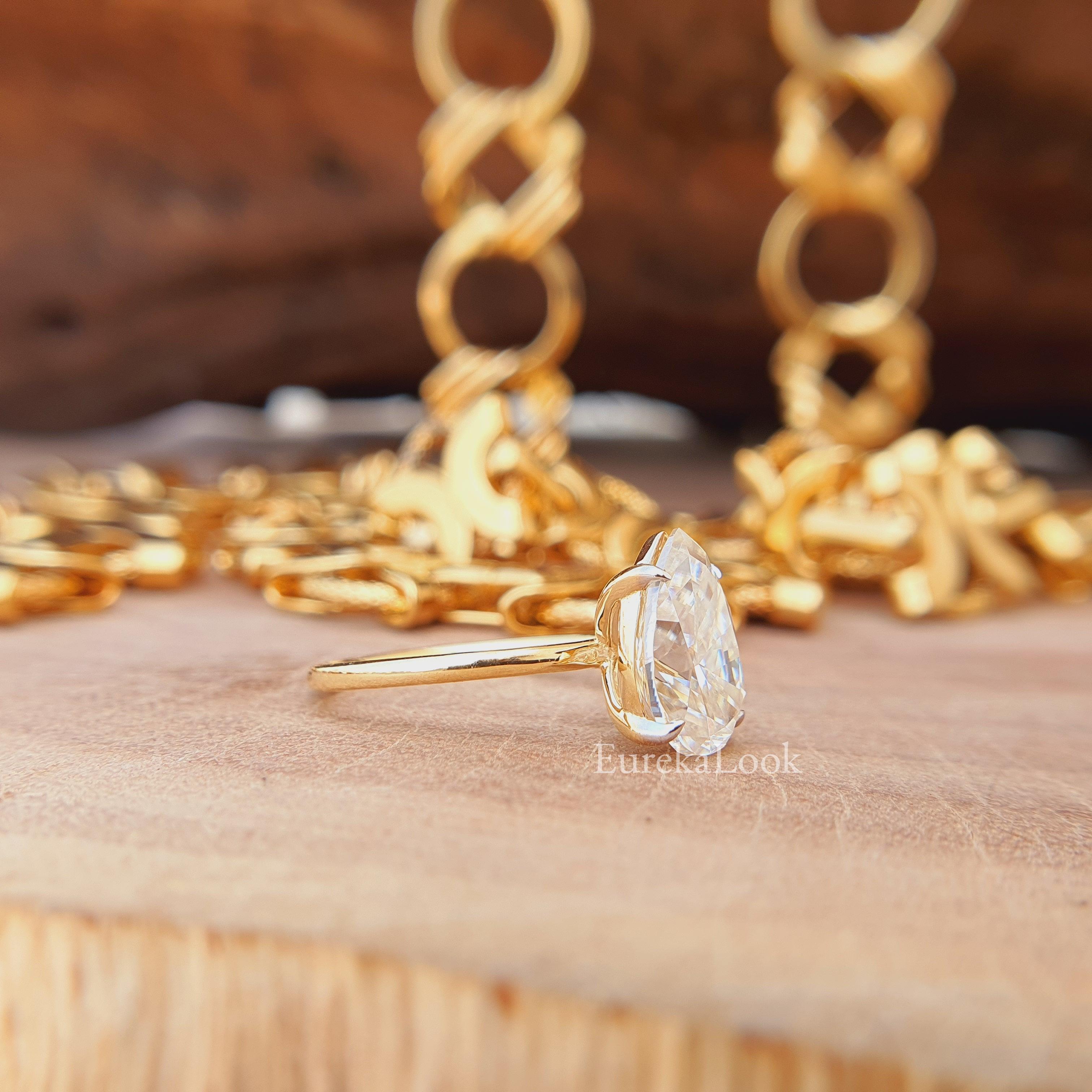 Classic Yellow Gold Pear Cut Moissanite Wedding Ring - Eurekalook
