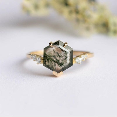 Moss Agate Diamond Ring