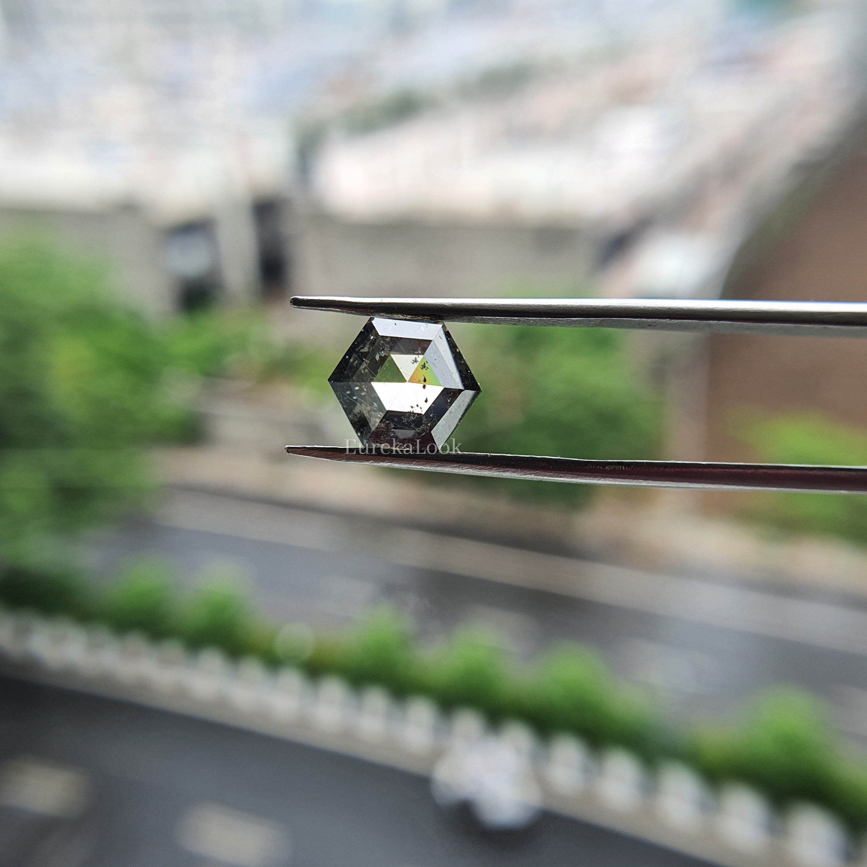 2.40CT Hexagon Rose Cut Black Salt and Pepper Loose Moissanite - Eurekalook
