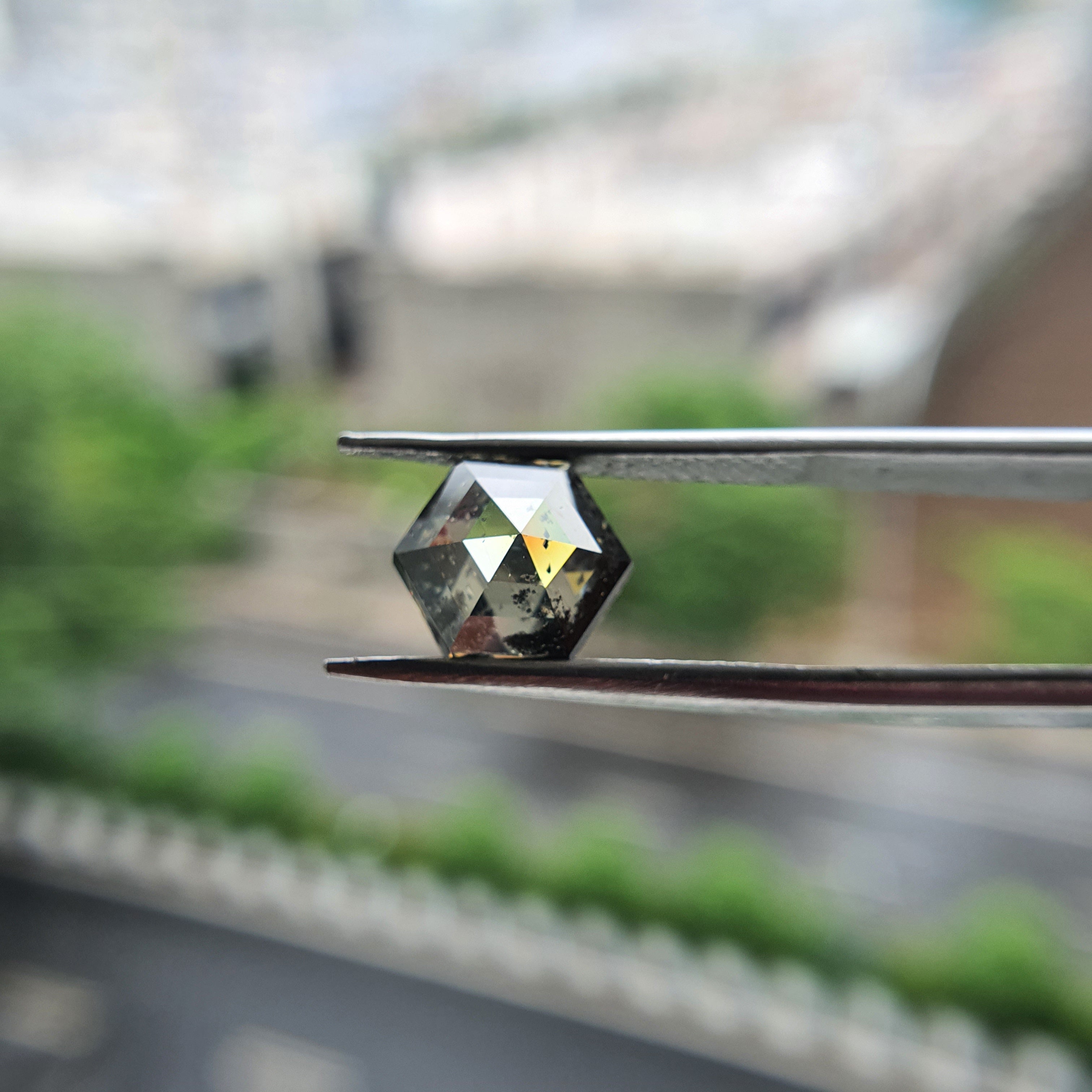 2.40CT Hexagon Rose Cut Black Salt and Pepper Loose Moissanite - Eurekalook