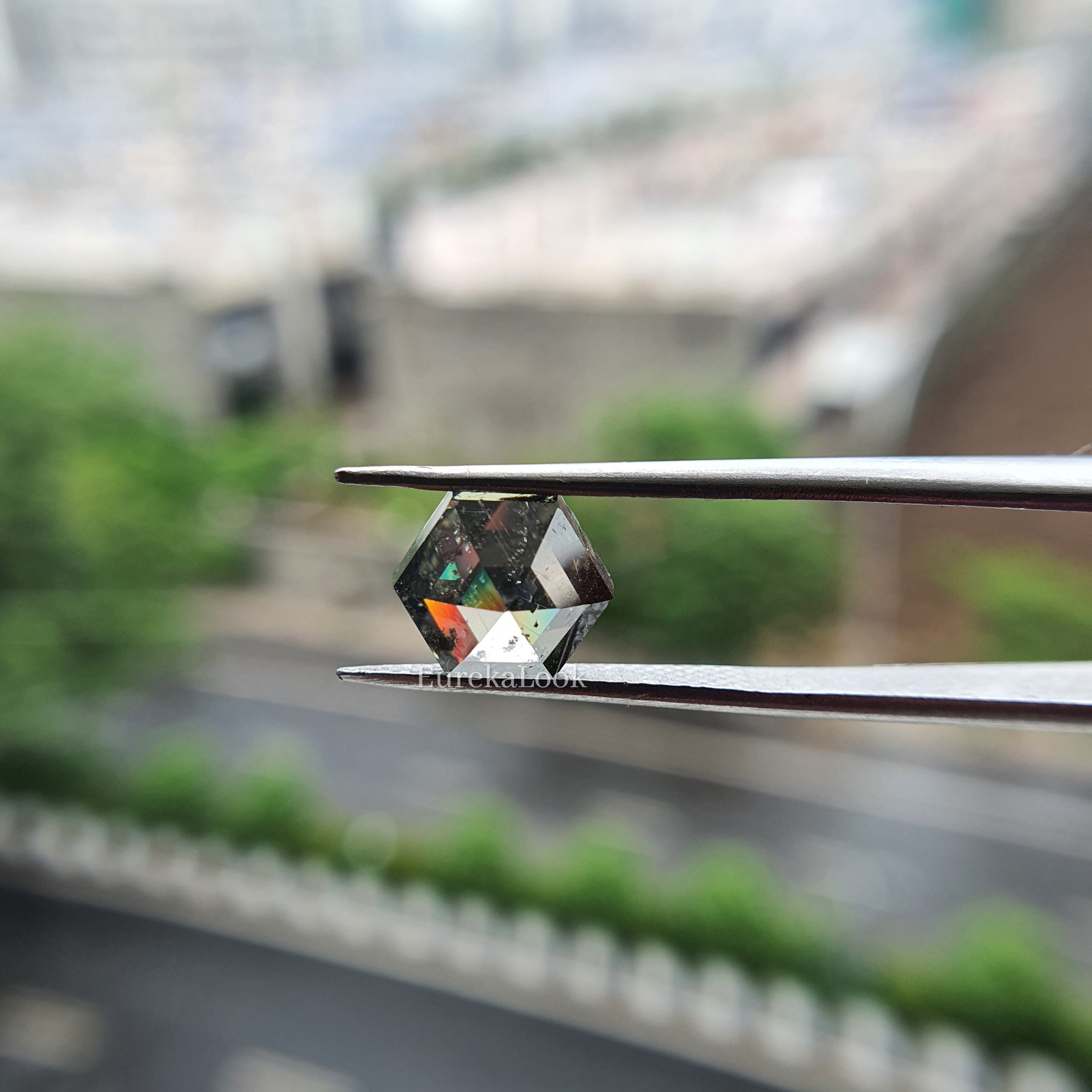 2.40CT Hexagon Rose Cut Black Salt and Pepper Loose Moissanite - Eurekalook