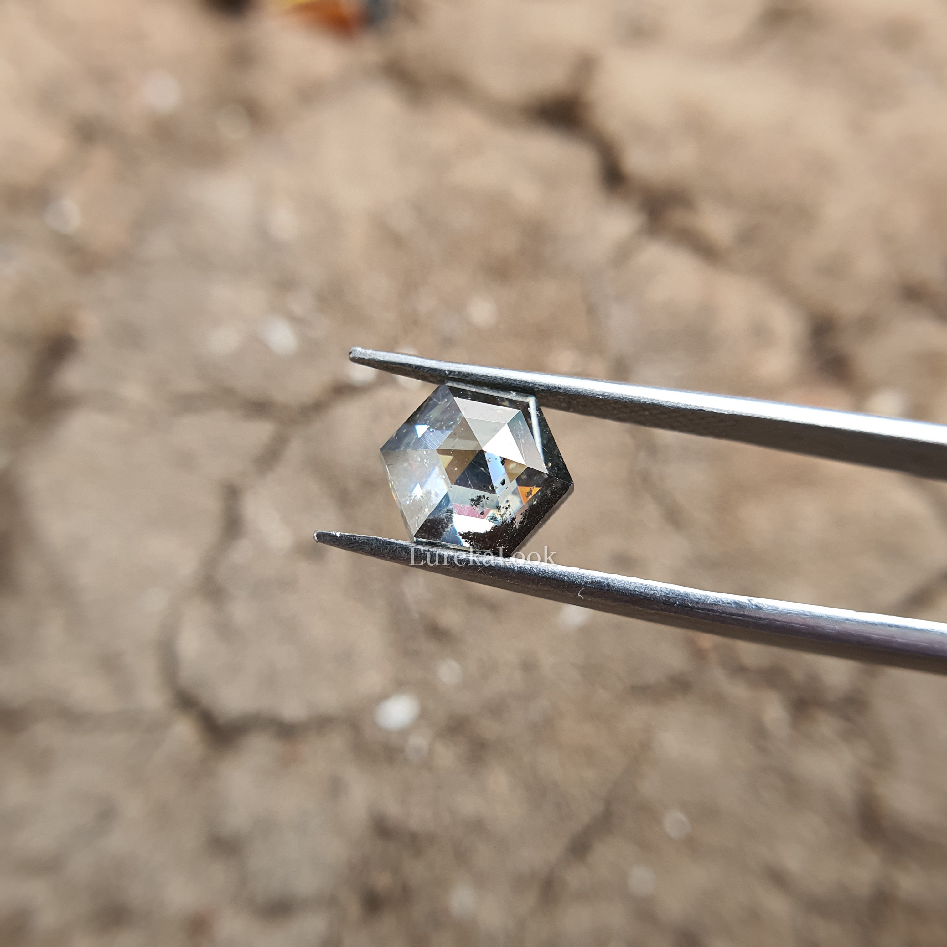2.40CT Hexagon Rose Cut Black Salt and Pepper Loose Moissanite - Eurekalook