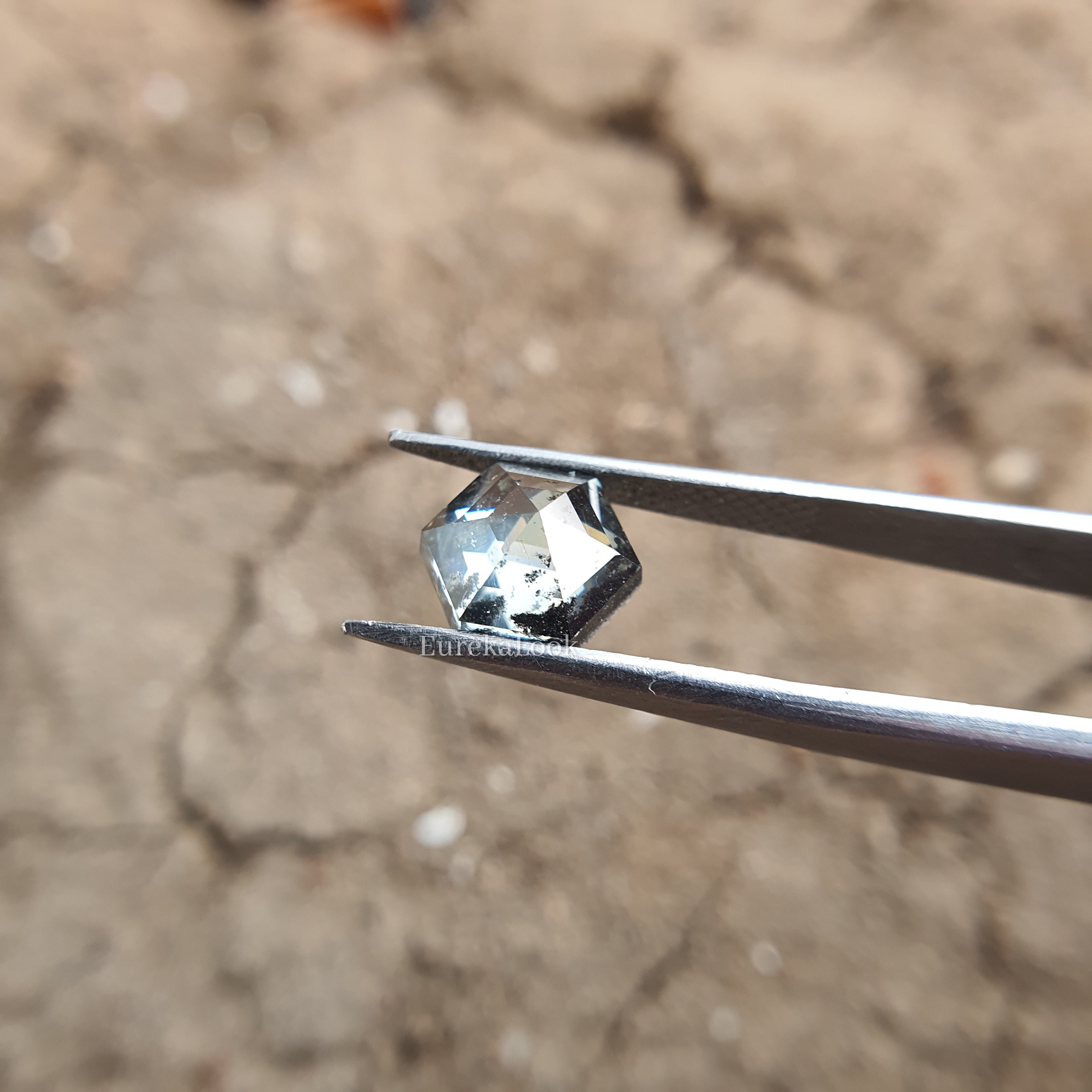 2.40CT Hexagon Rose Cut Black Salt and Pepper Loose Moissanite - Eurekalook