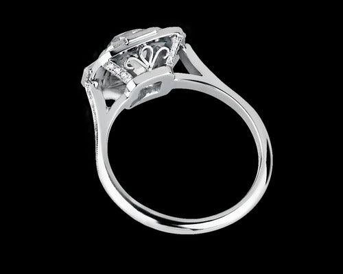8*7mm old mine Cushion cut and Side stone Round cut Moissanite (Near Colorless) 10k White Gold, Ring size - 6.5 US - Eurekalook