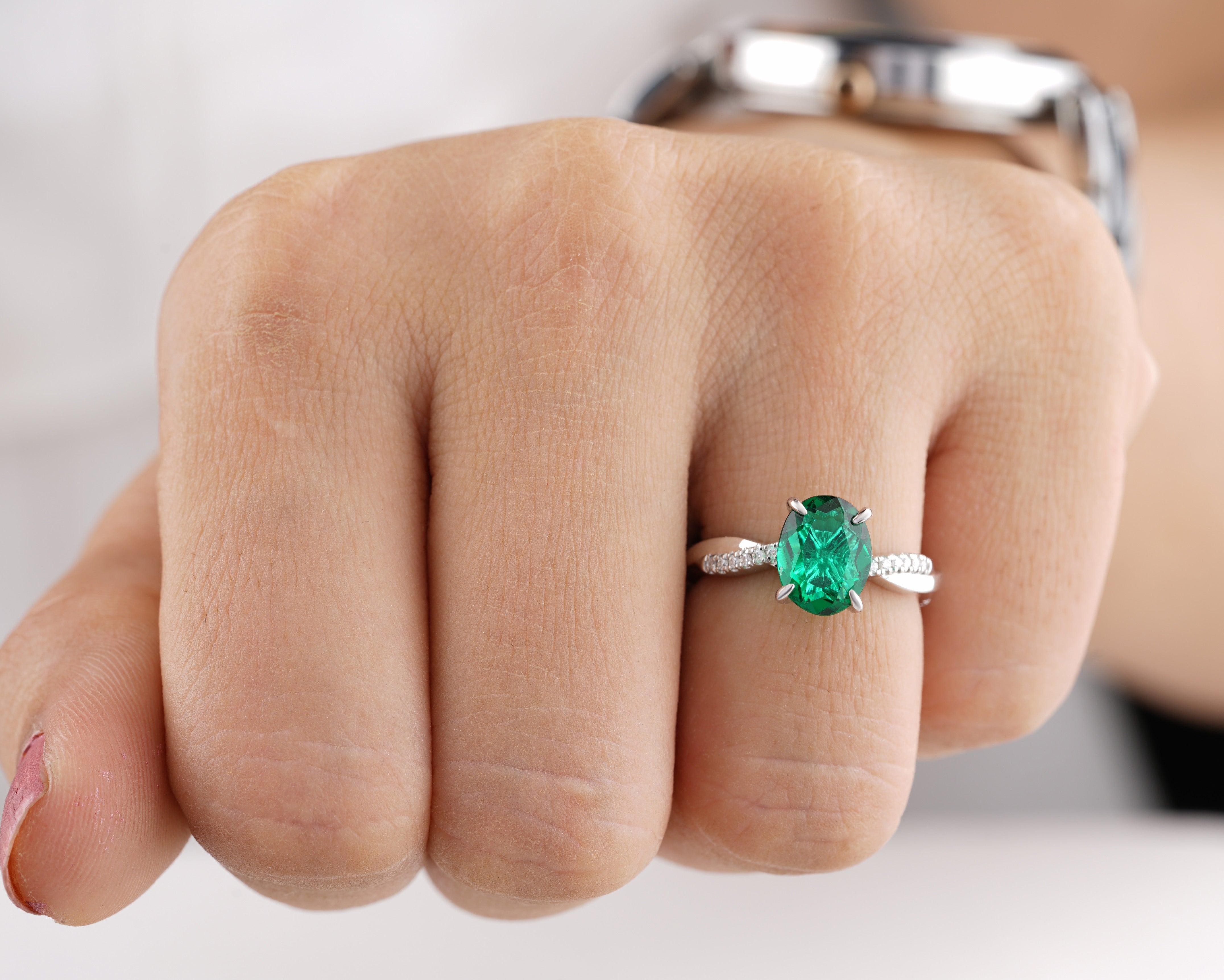 2.13CT Oval Cut Emerald Diamond Engagement Ring - Eurekalook