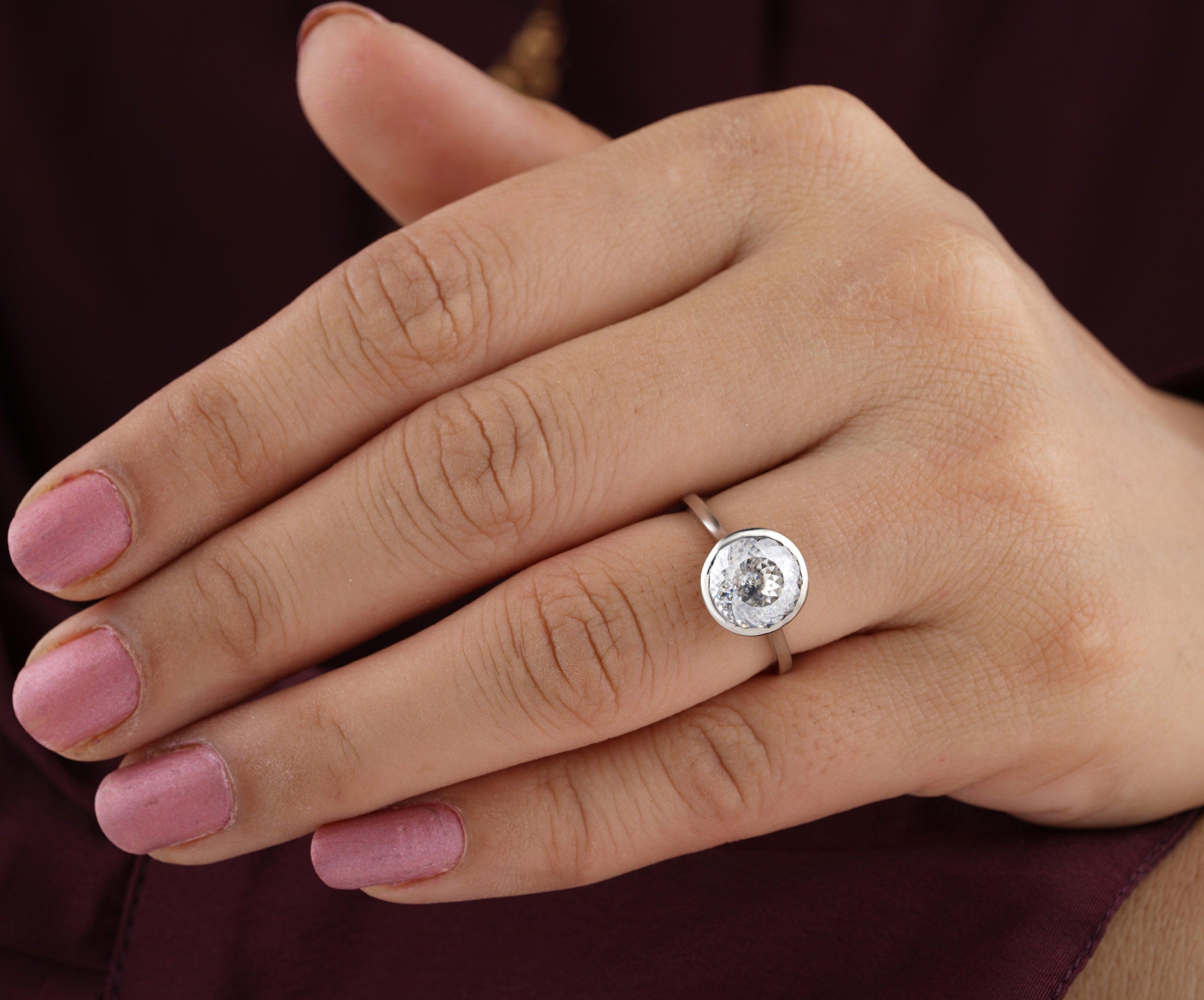 CT Portuguese Cut Bezel Set Moissanite Solitaire Ring