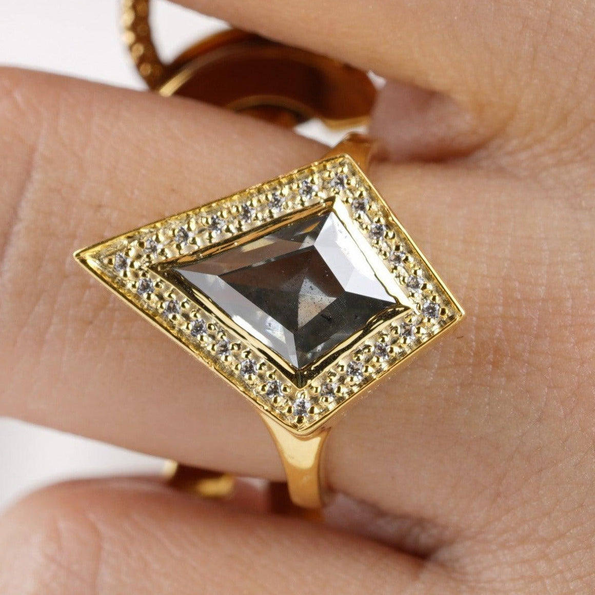 Salt and Pepper Kite Cut Diamond Moissanite Ring - Eurekalook