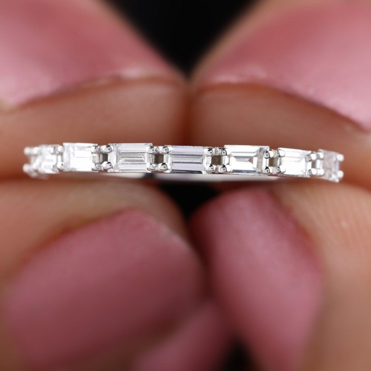 Baguette Cut Moissanite Half Eternity Wedding Band - Eurekalook