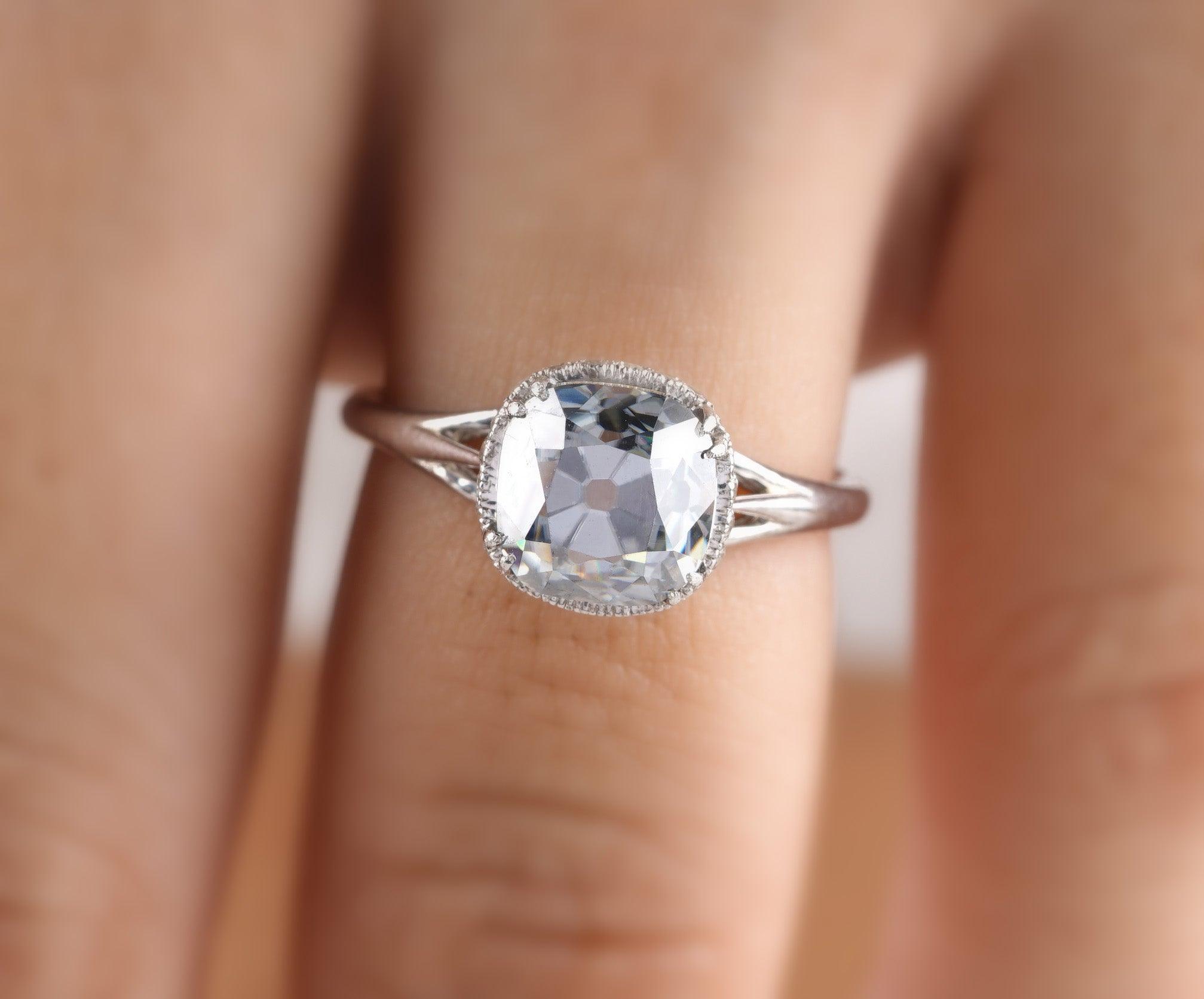 Old Mine Cushion Cut Grey Moissanite Engagement Ring - Eurekalook