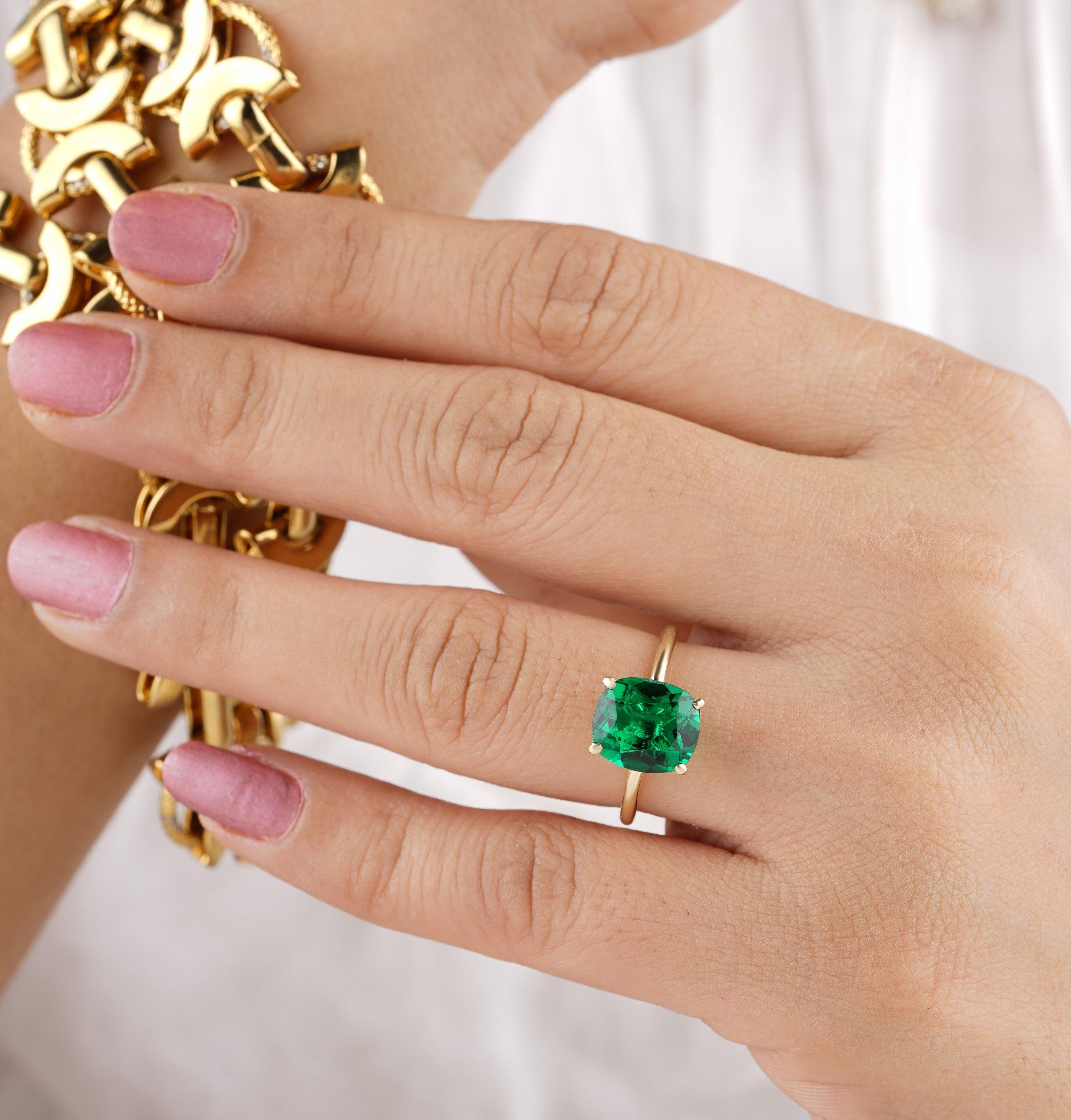 Cushion Cut Green Emerald Engagement Ring – Eurekalook