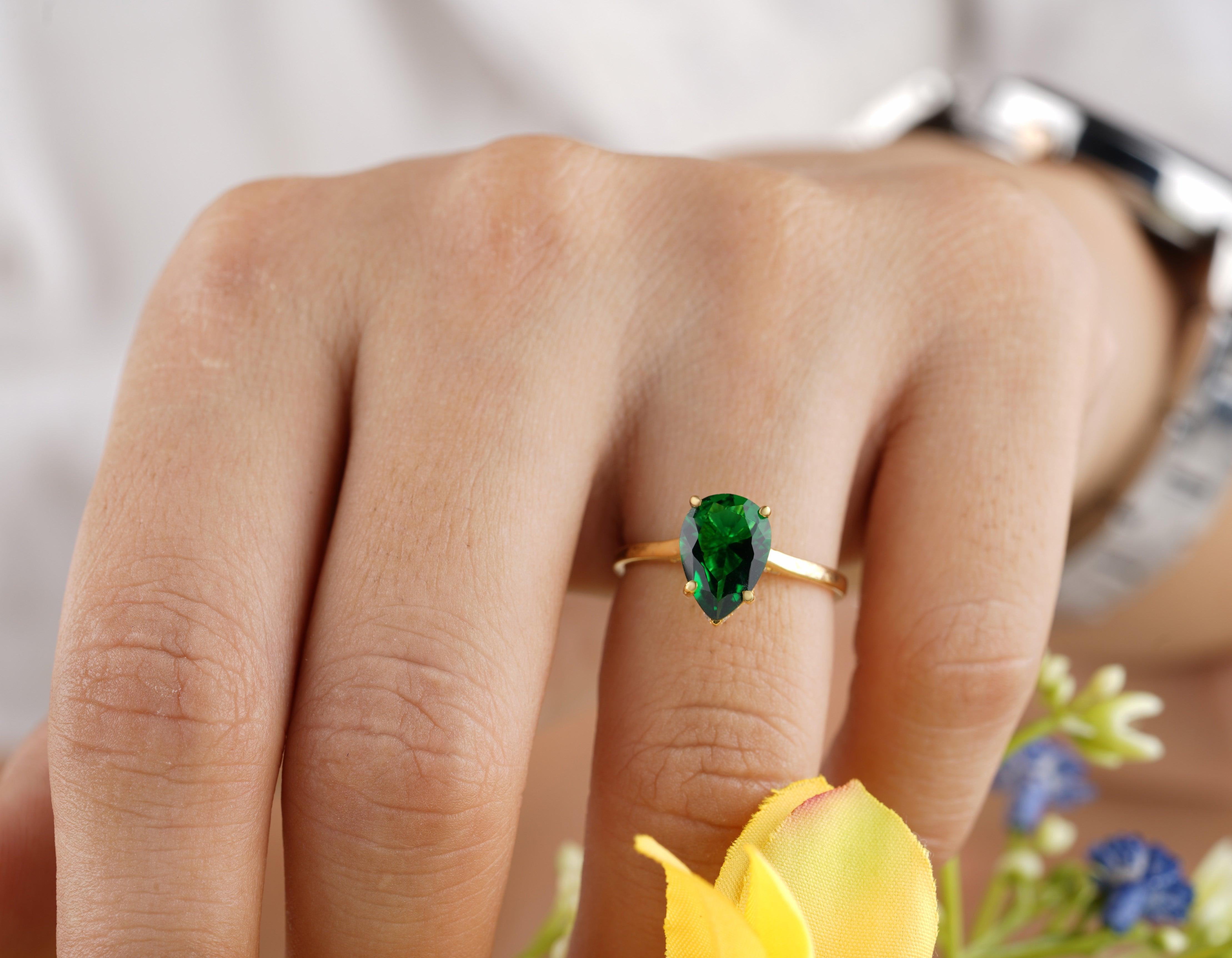 2.60CT Pear Cut Emerald Diamond Engagement Ring - Eurekalook