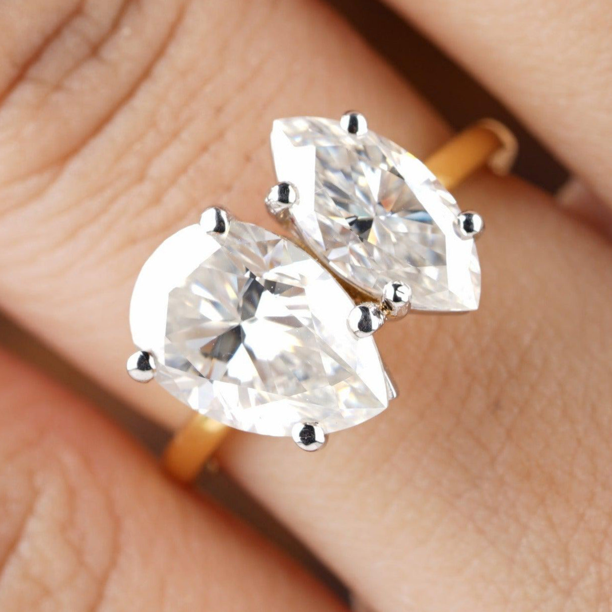 Two-Stone Pear and Marquise-Cut Moissanite Bridal Ring - Eurekalook